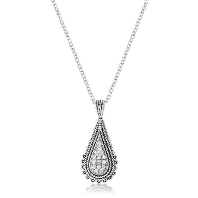.37 Ct Tear Drop Rhodium Pendant Necklace with CZ - Charming Charlie