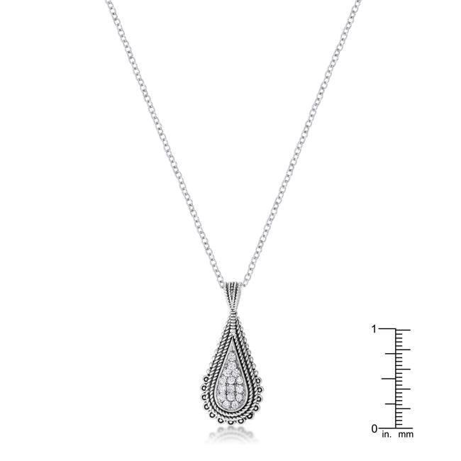 .37 Ct Tear Drop Rhodium Pendant Necklace with CZ - Charming Charlie