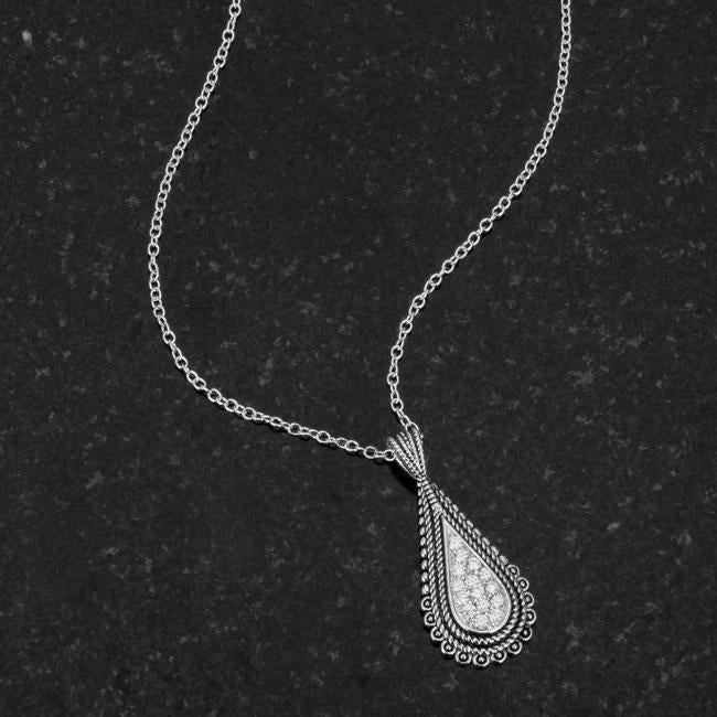 .37 Ct Tear Drop Rhodium Pendant Necklace with CZ - Charming Charlie