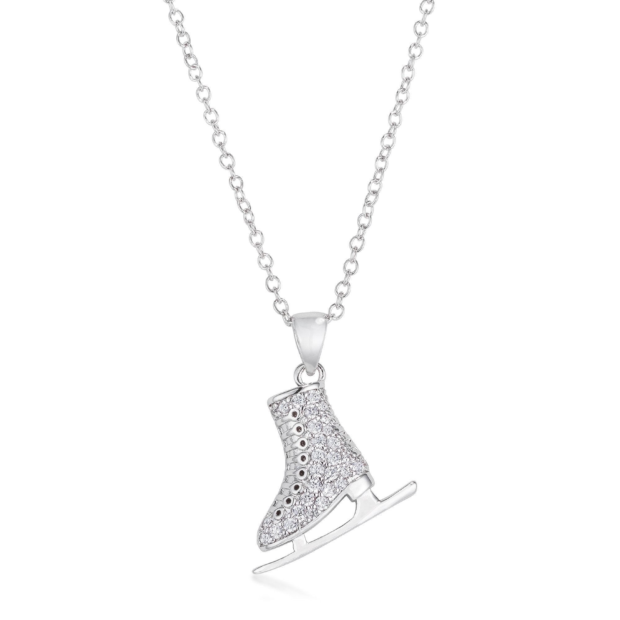 Delicate .4Ct Rhodium Plated Ice Skate Pendant - Charming Charlie