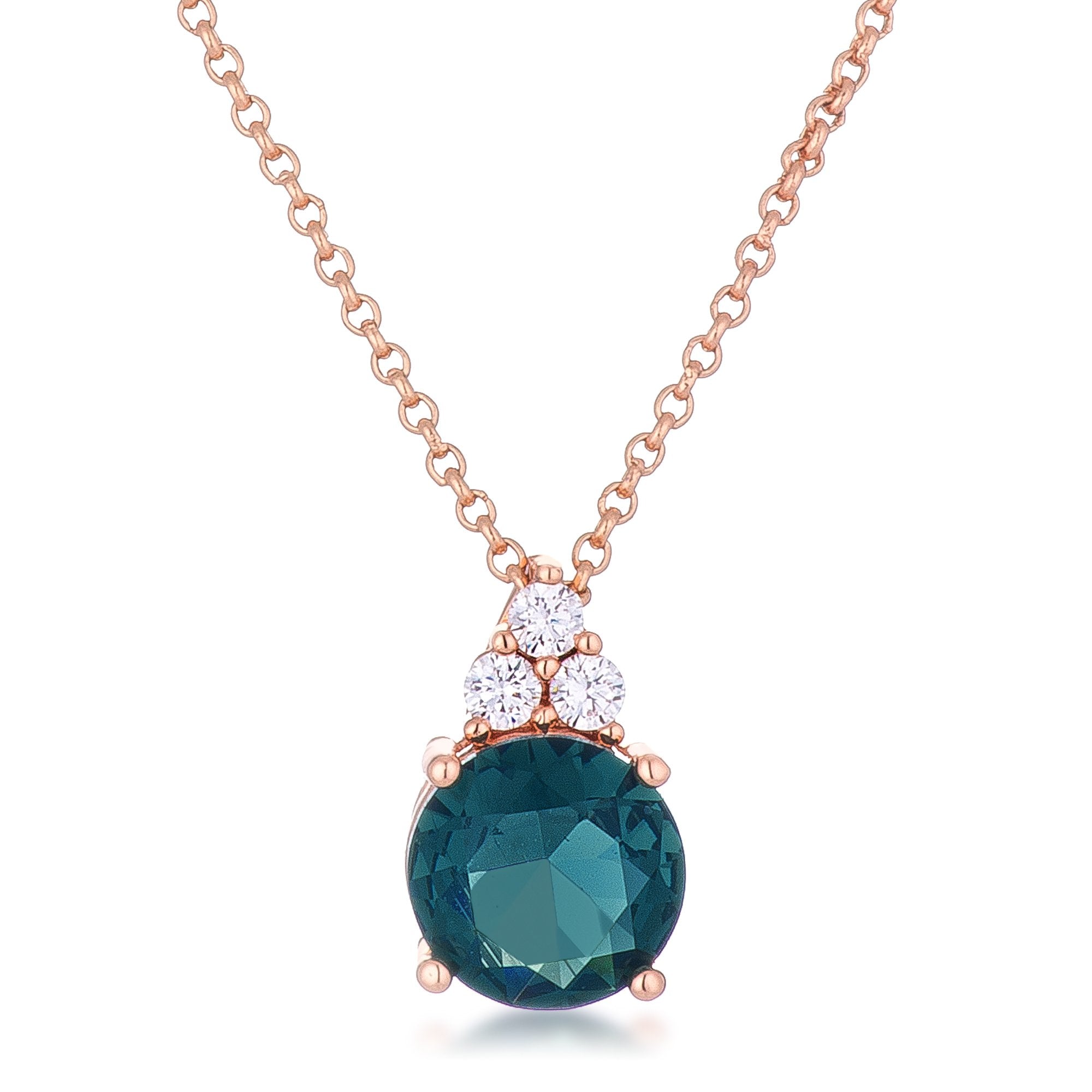 Simple Rose Gold Plated 9mm Blue Green CZ Pendant - Charming Charlie