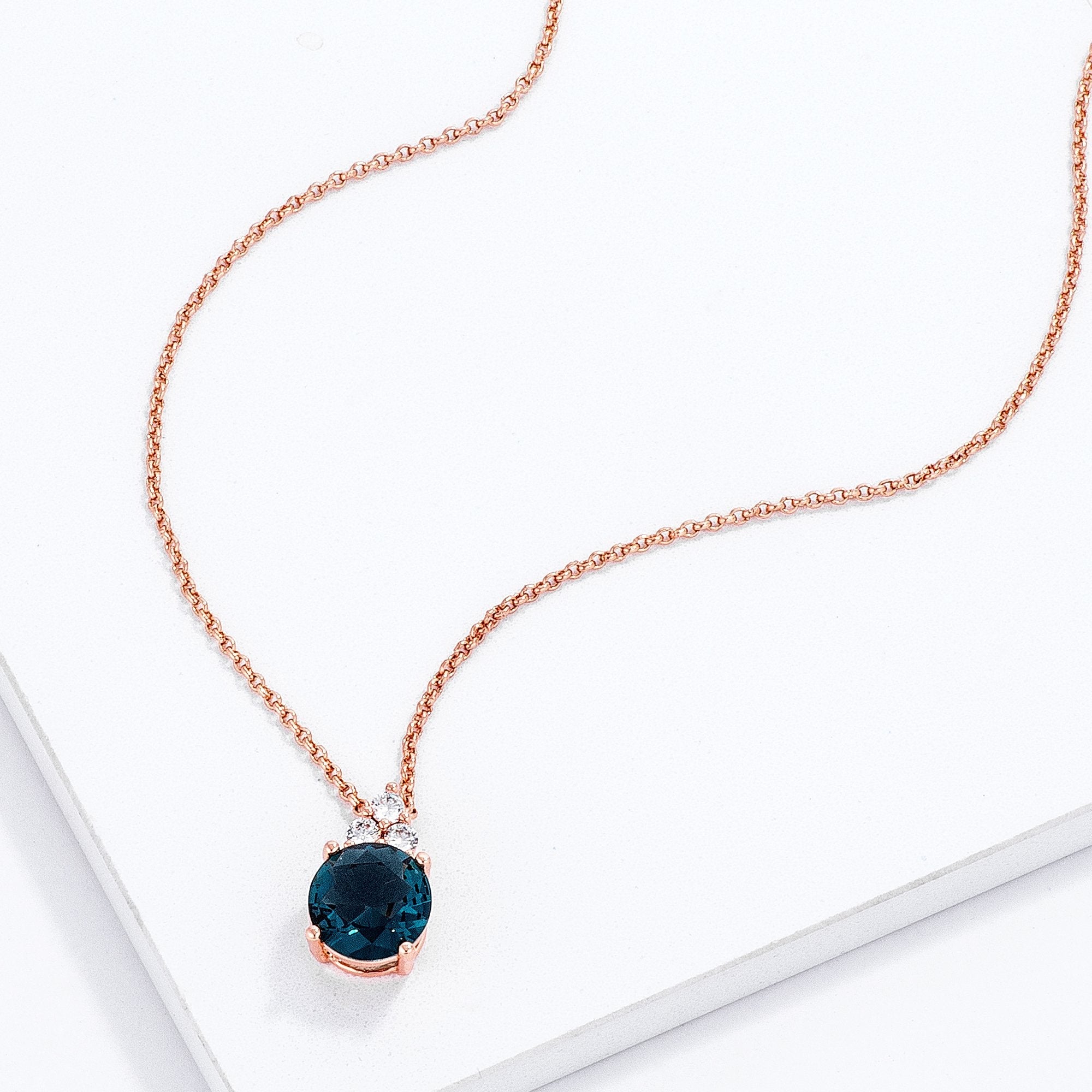 Simple Rose Gold Plated 9mm Blue Green CZ Pendant - Charming Charlie
