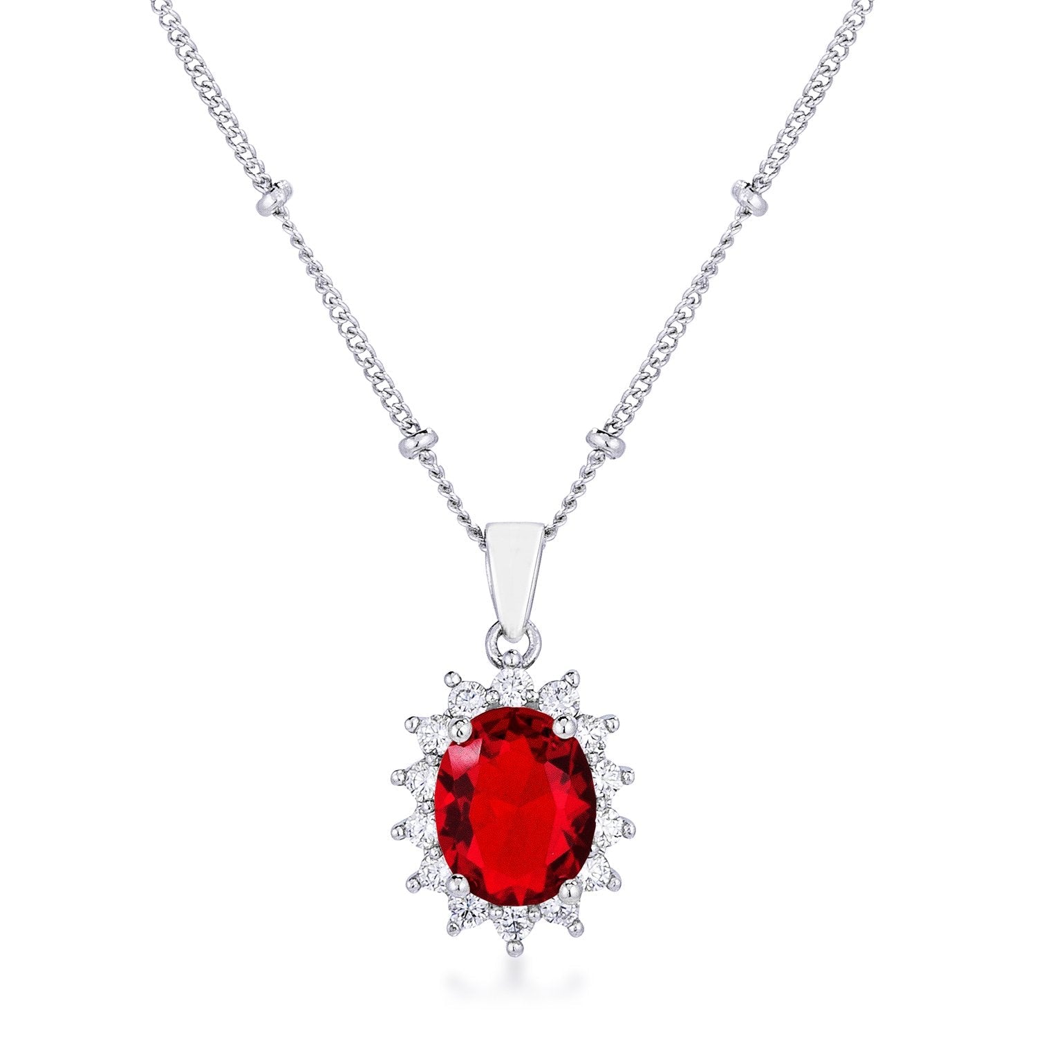 Rhodium Plated Ruby Red Petite Royal Oval Pendant - Charming Charlie