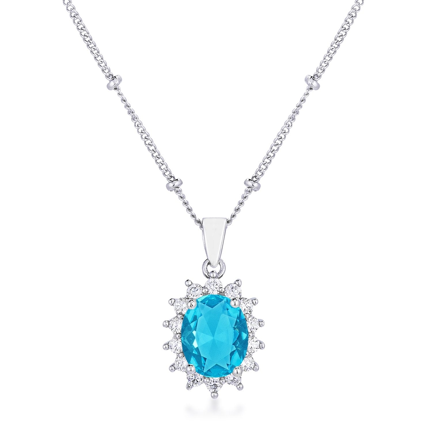 Rhodium Plated Aqua Blue Petite Royal Oval Pendant - Charming Charlie