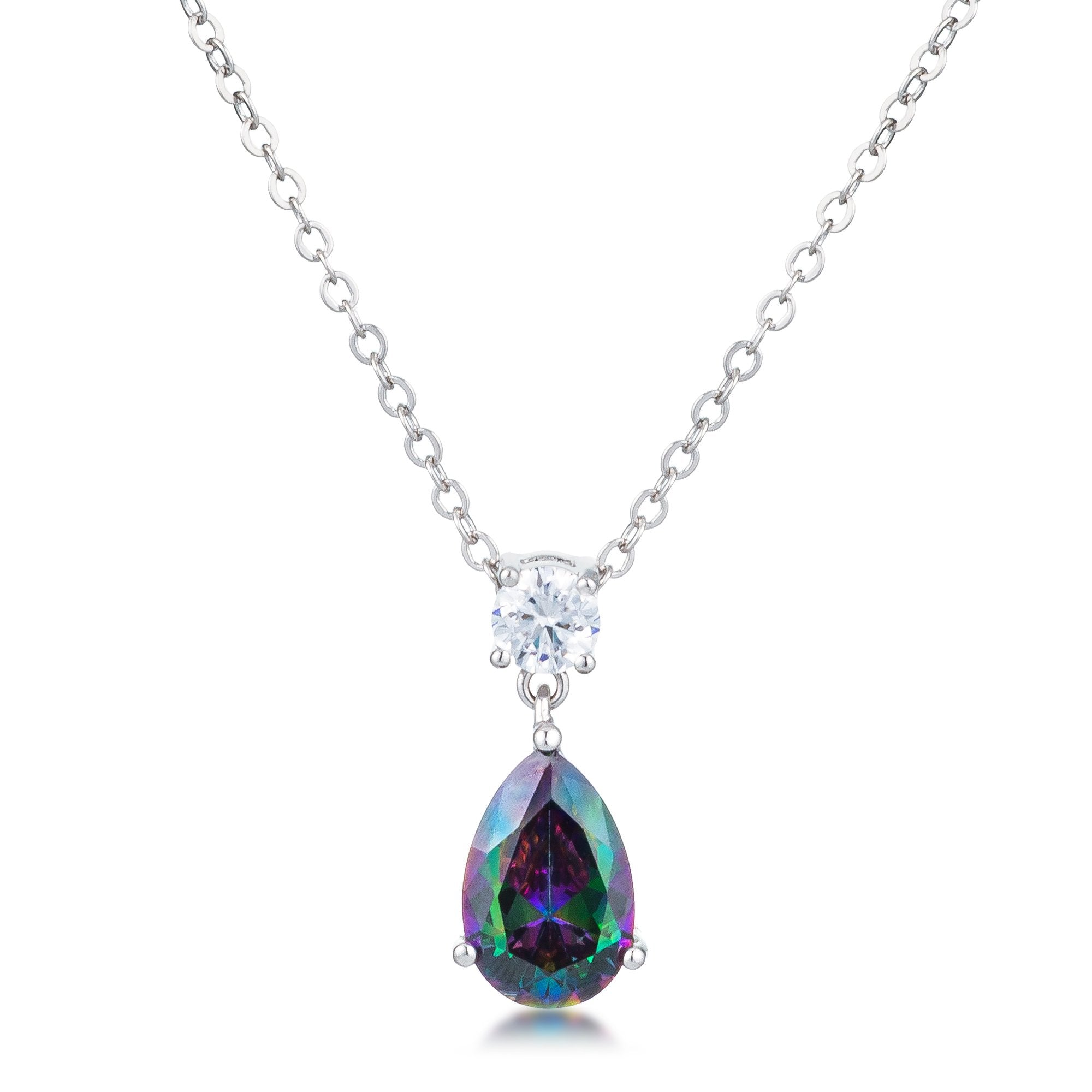 4.95Ct Rhodium Mystic Iridescent Teardrop Pendant - Charming Charlie