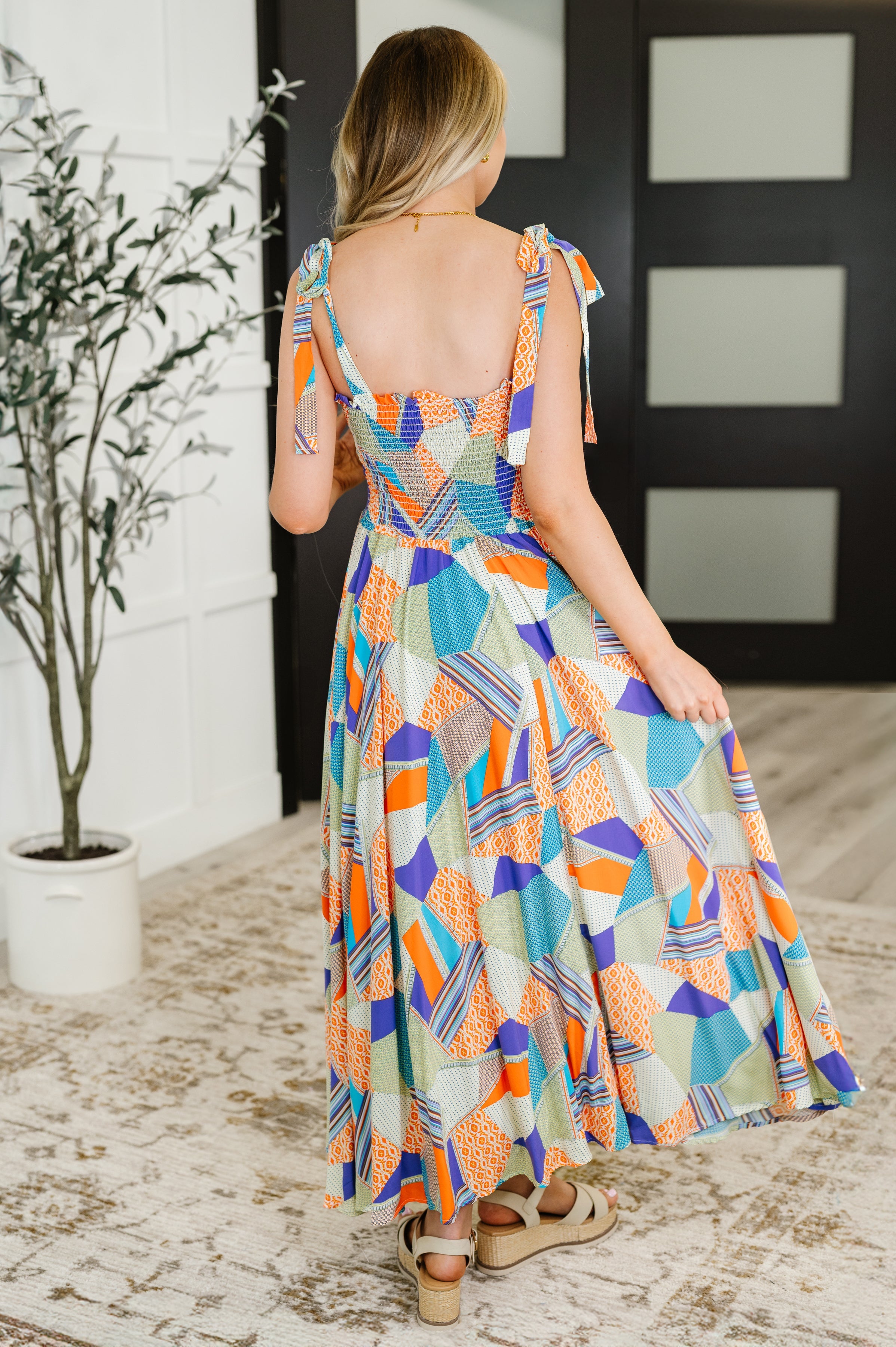 Paint Me Pretty Square Neck Dress in Lime, Blue and Tangerine - Charming Charlie