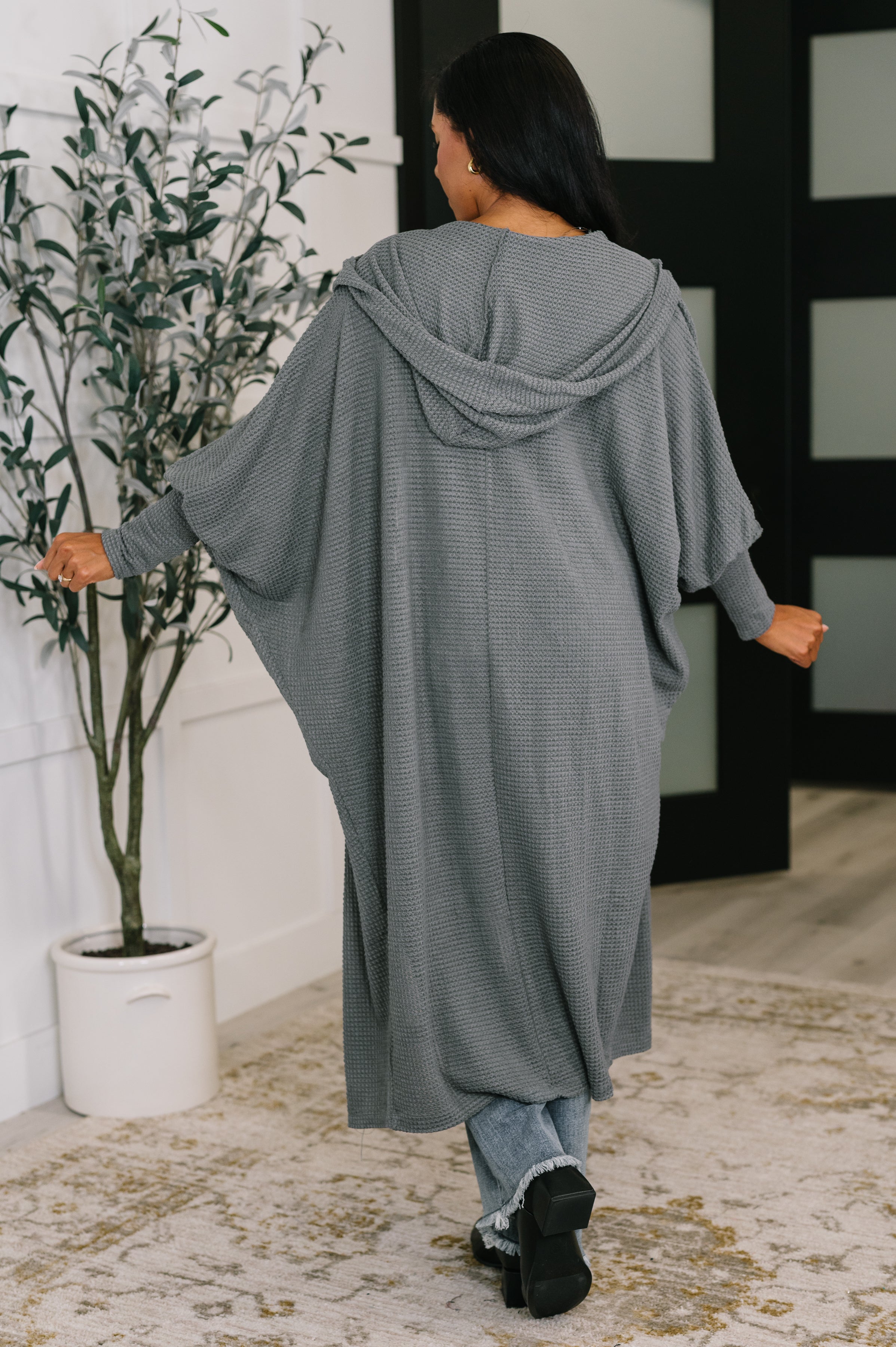 Pamper Travel Hooded Cardigan in Charcoal - Charming Charlie