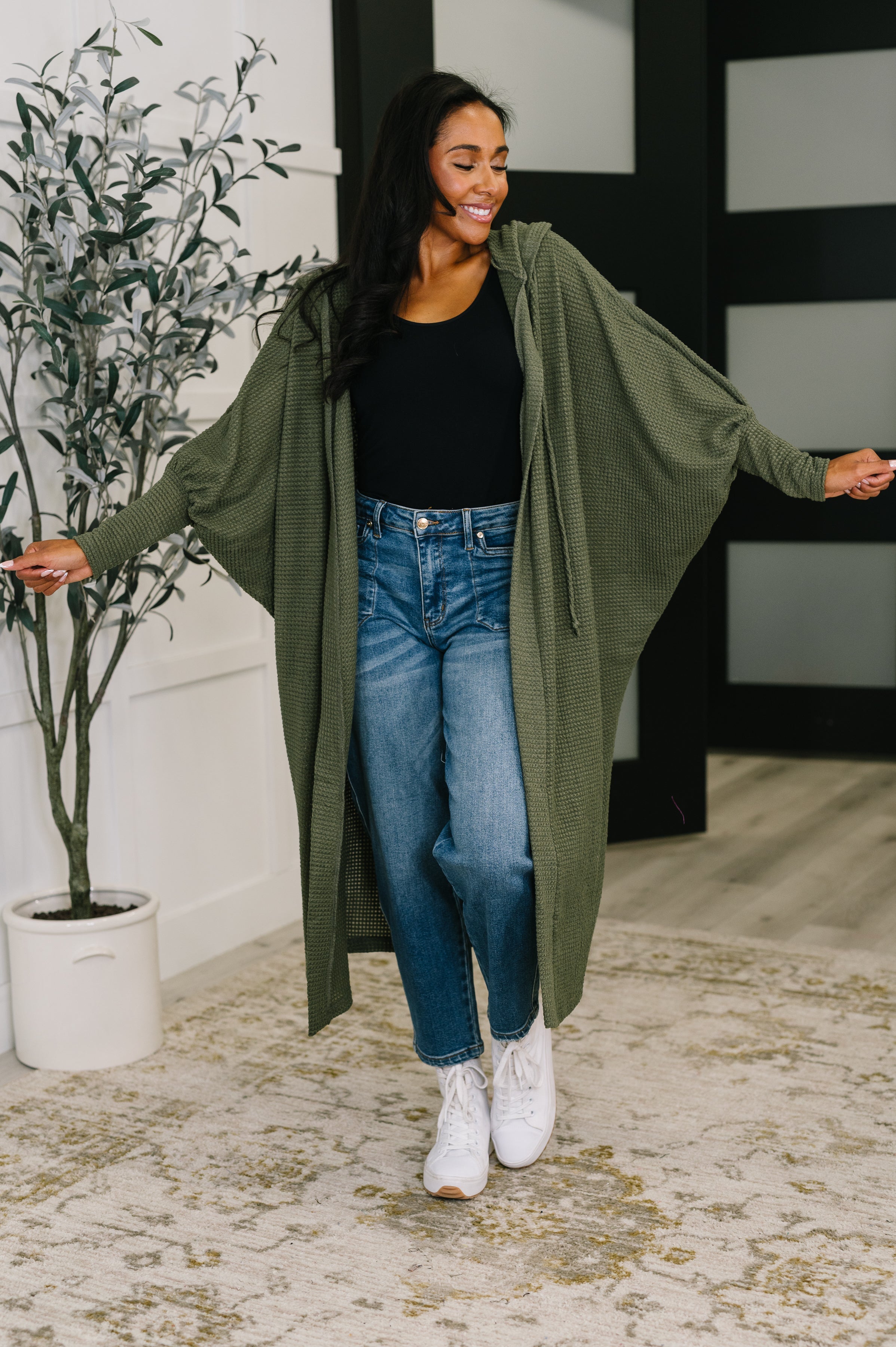 Pamper Travel Hooded Cardigan in Olive - Charming Charlie