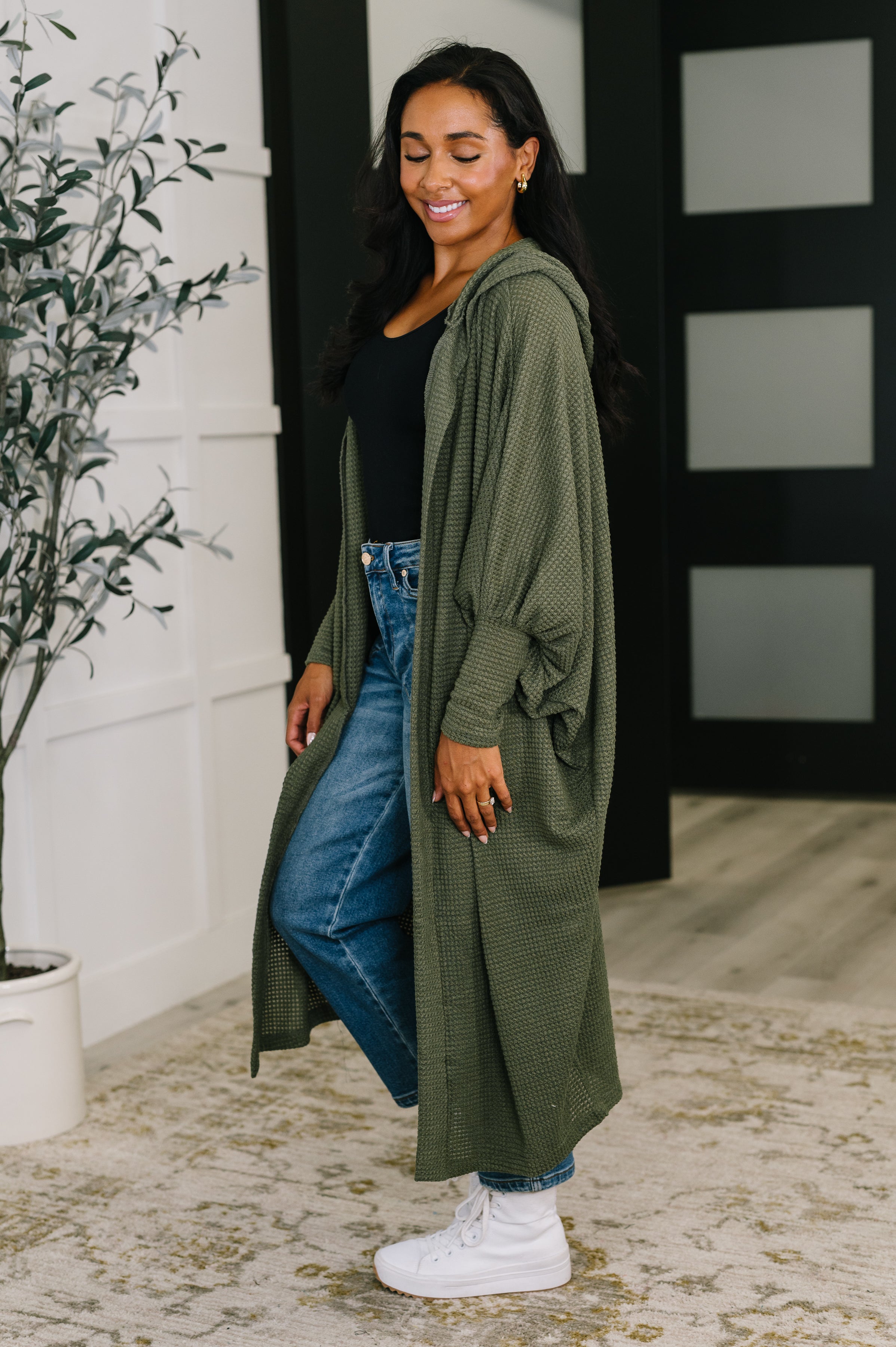 Pamper Travel Hooded Cardigan in Olive - Charming Charlie