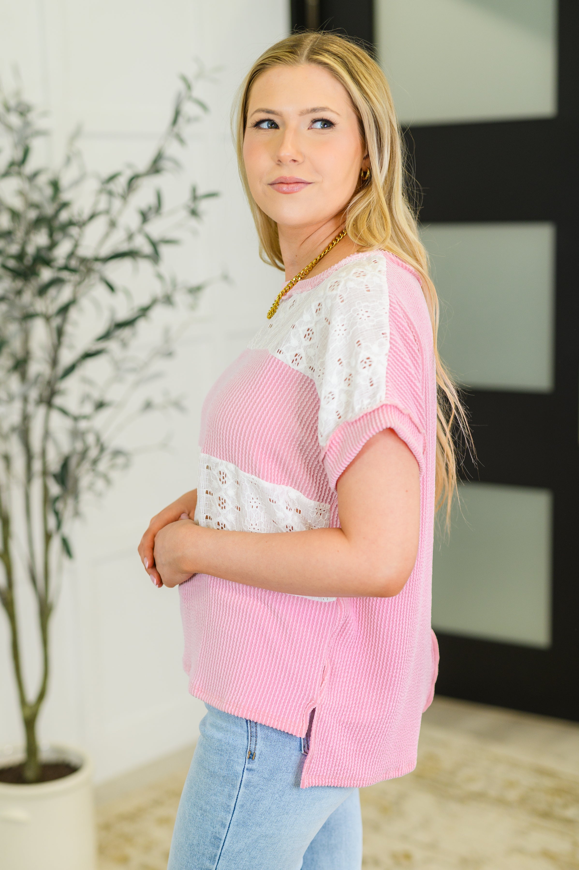 Parlour Picnic Color Block Knit Top in Pink - Charming Charlie