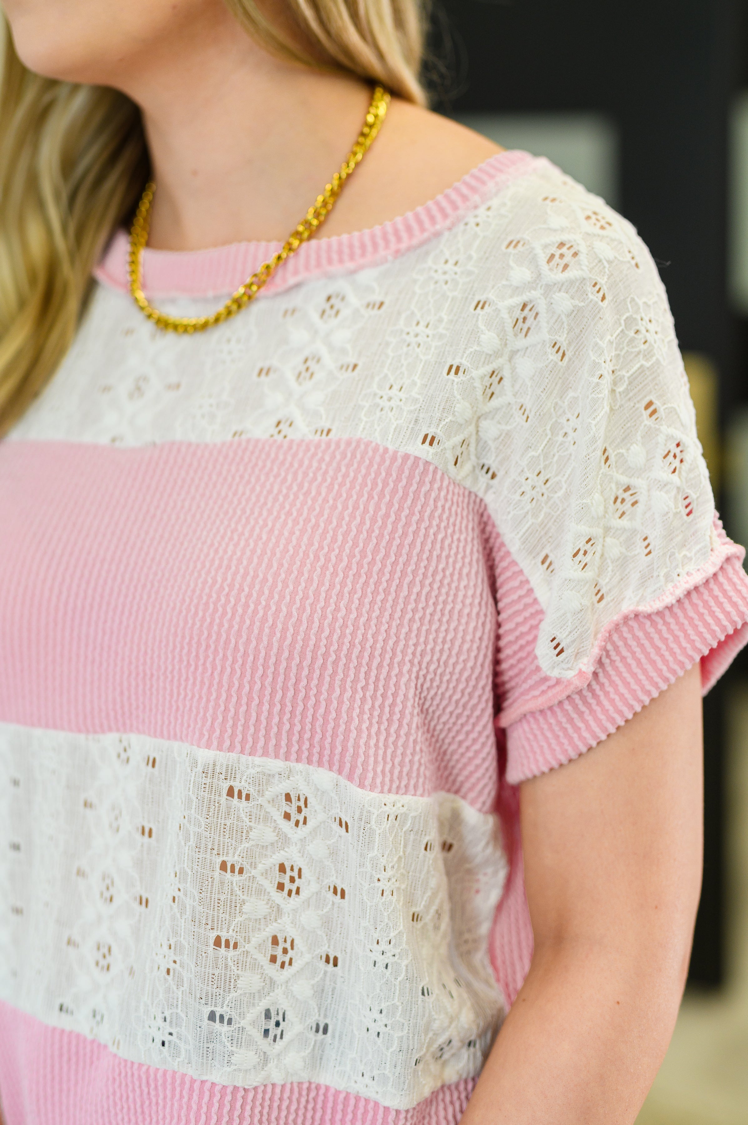 Parlour Picnic Color Block Knit Top in Pink - Charming Charlie