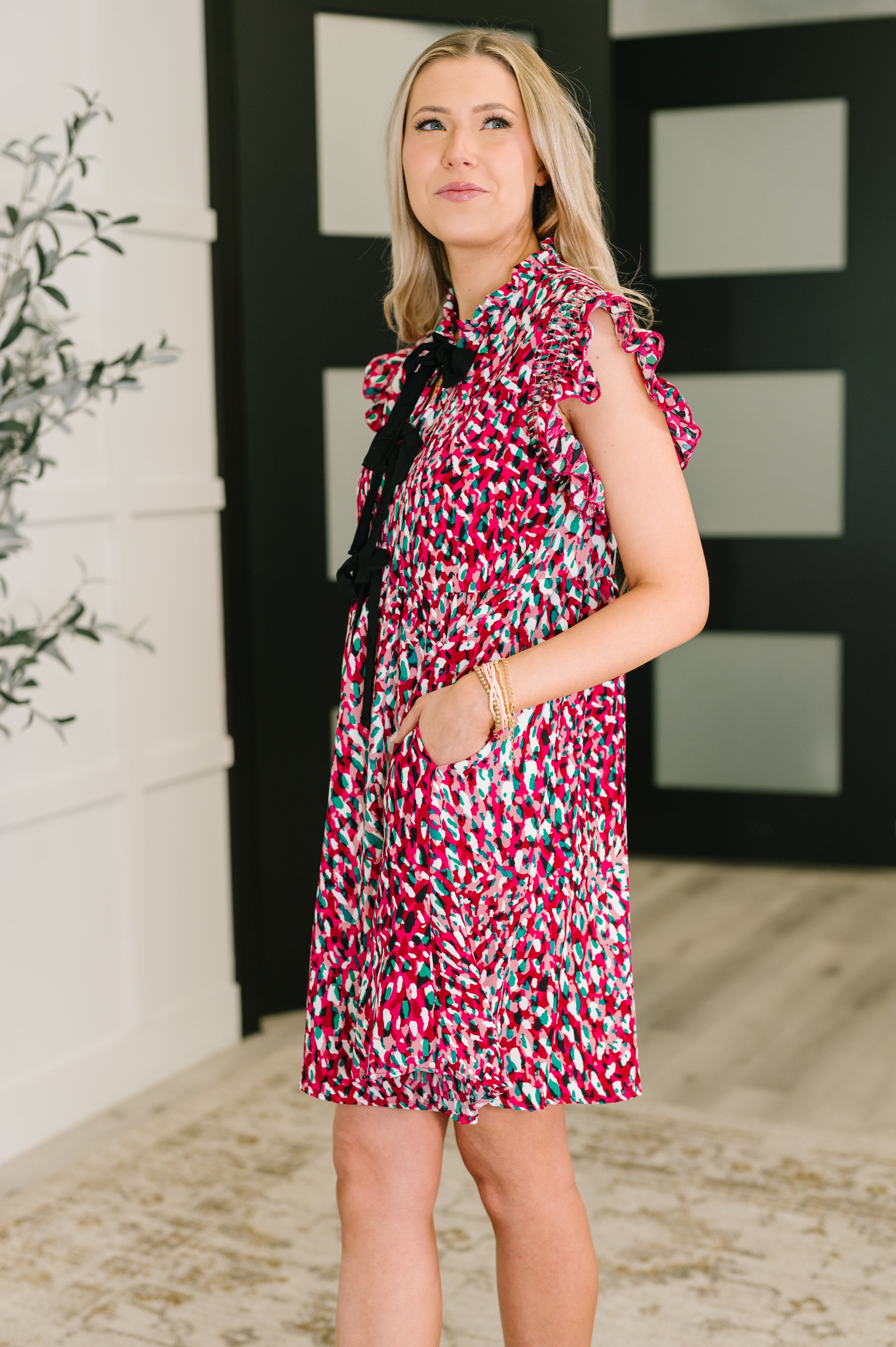 Pattern Pending Bow Detail Dress in Fuchsia and Black - Charming Charlie
