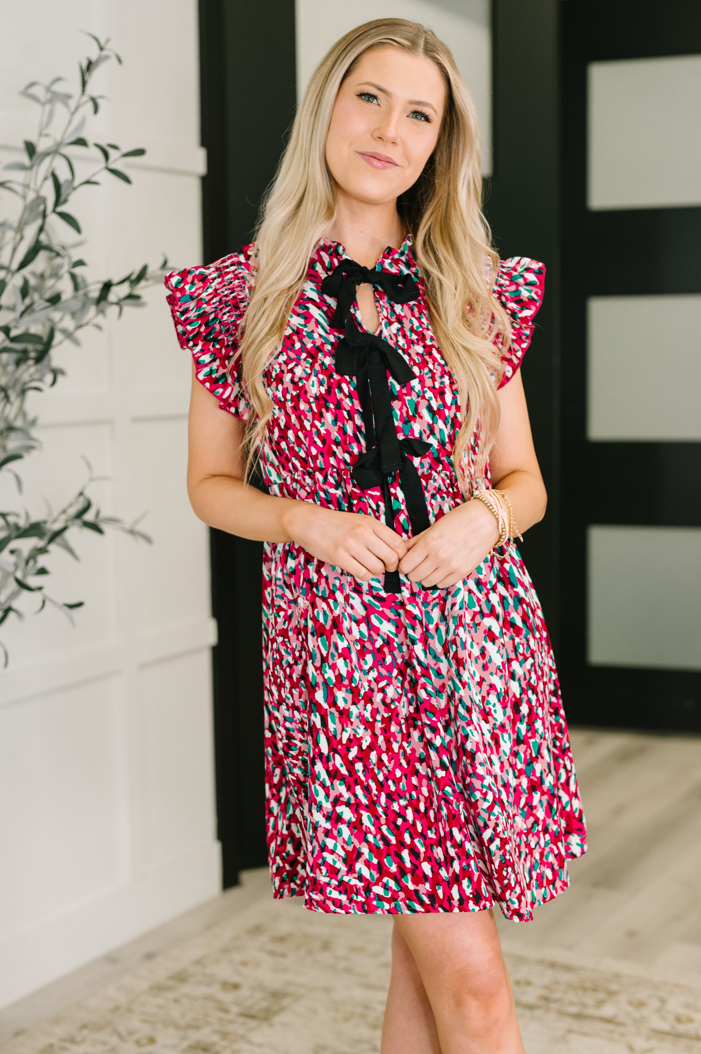 Pattern Pending Bow Detail Dress in Fuchsia and Black - Charming Charlie