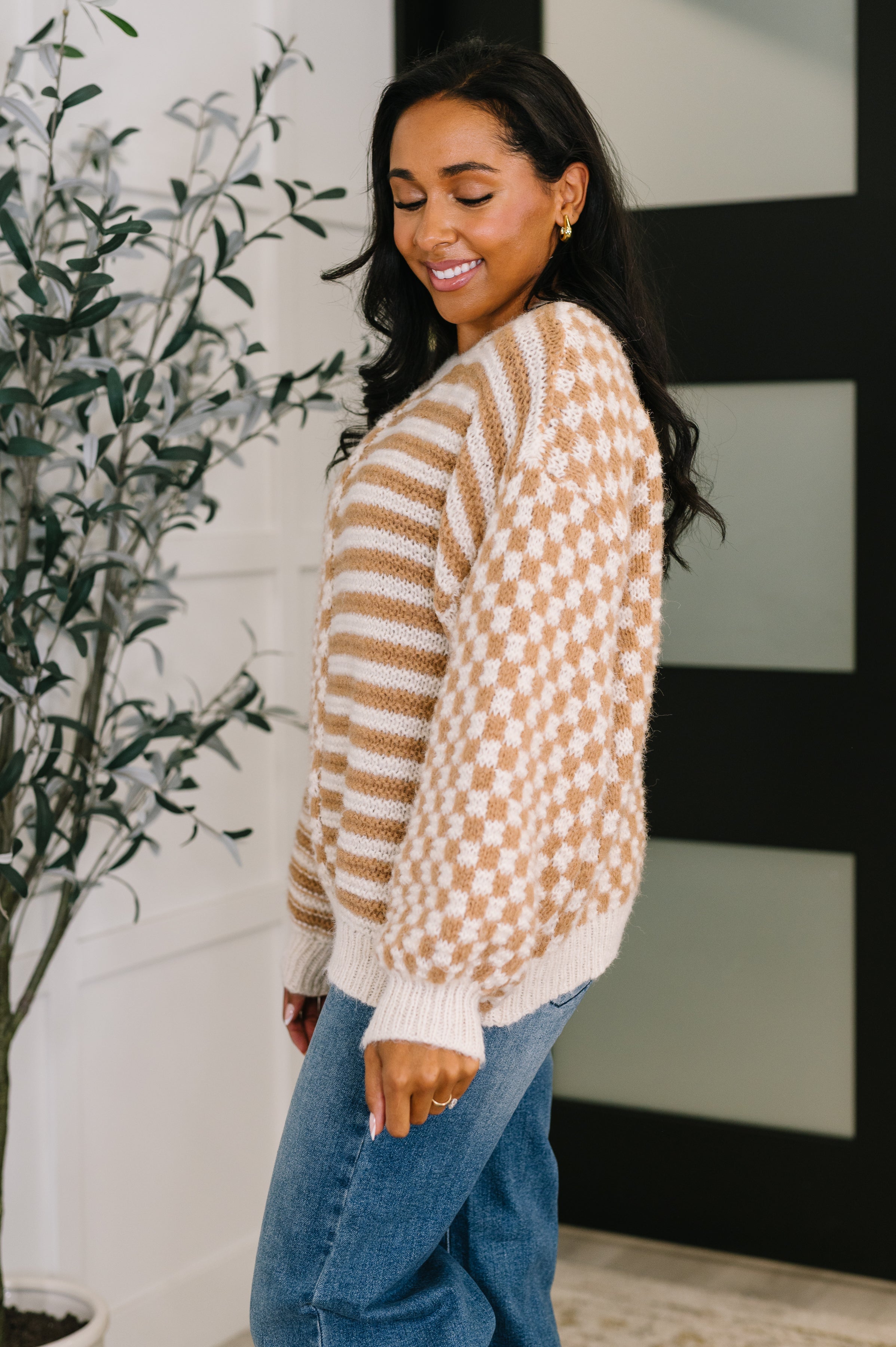Pattern Play Oversized Pullover in Taupe - Charming Charlie