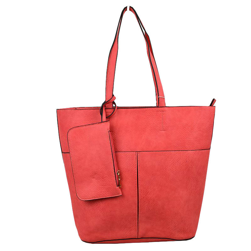 Peach 3 In 1 Large Soft Leather Women's Tote Handbags, There's spacious and soft leather tote offers triple the styling options. Featuring a spacious profile and a removable pouch makes it an amazing everyday go-to bag. Spacious enough for carrying any and all of your outgoing essentials. The straps helps carrying this shoulder bag comfortably. Perfect as a beach bag to carry foods, drinks, big beach blanket, towels, swimsuit, toys, flip flops, sun screen and more.