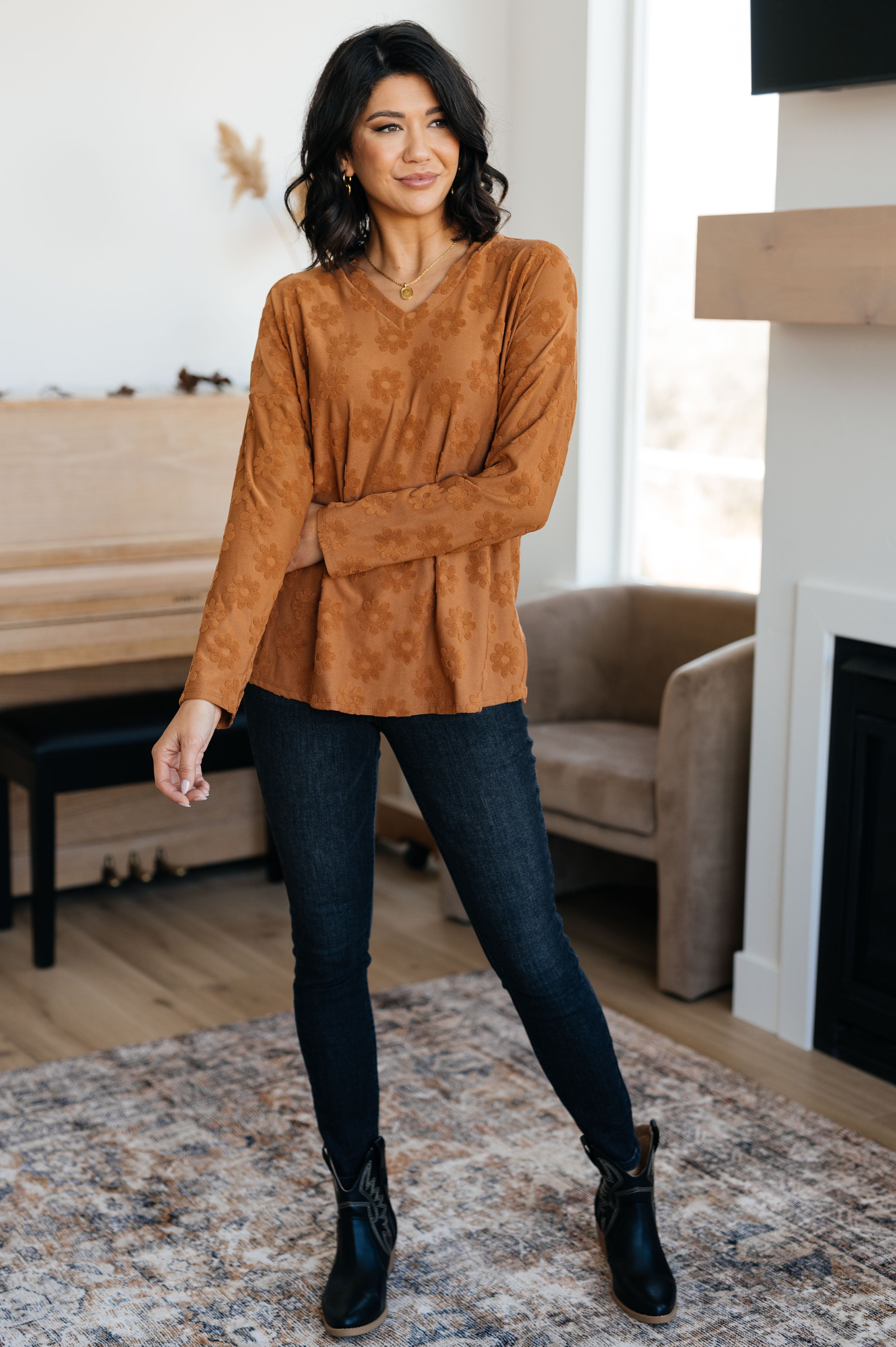 Perfect in Pansies V-Neck Top - Charming Charlie
