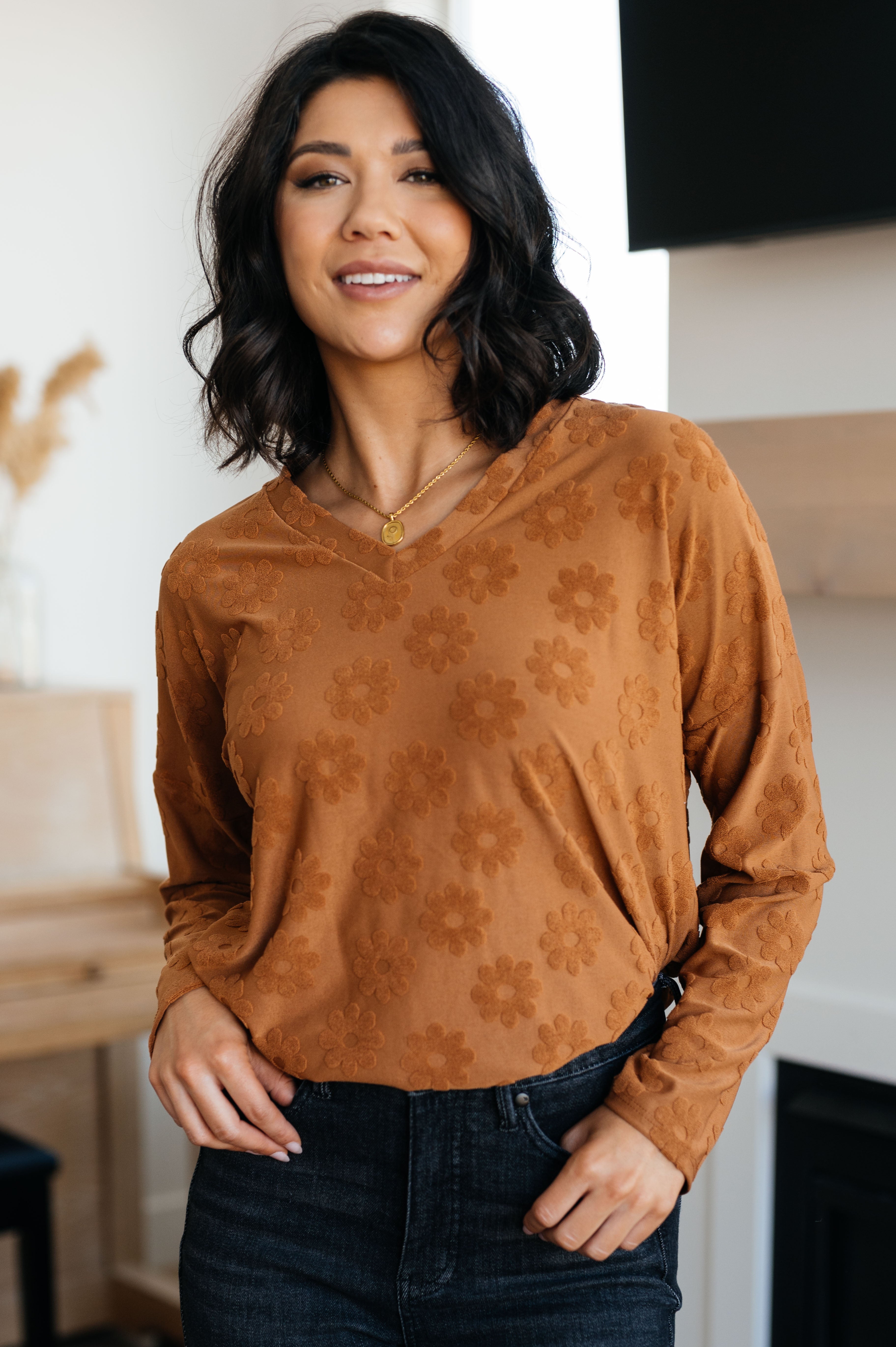 Perfect in Pansies V-Neck Top - Charming Charlie