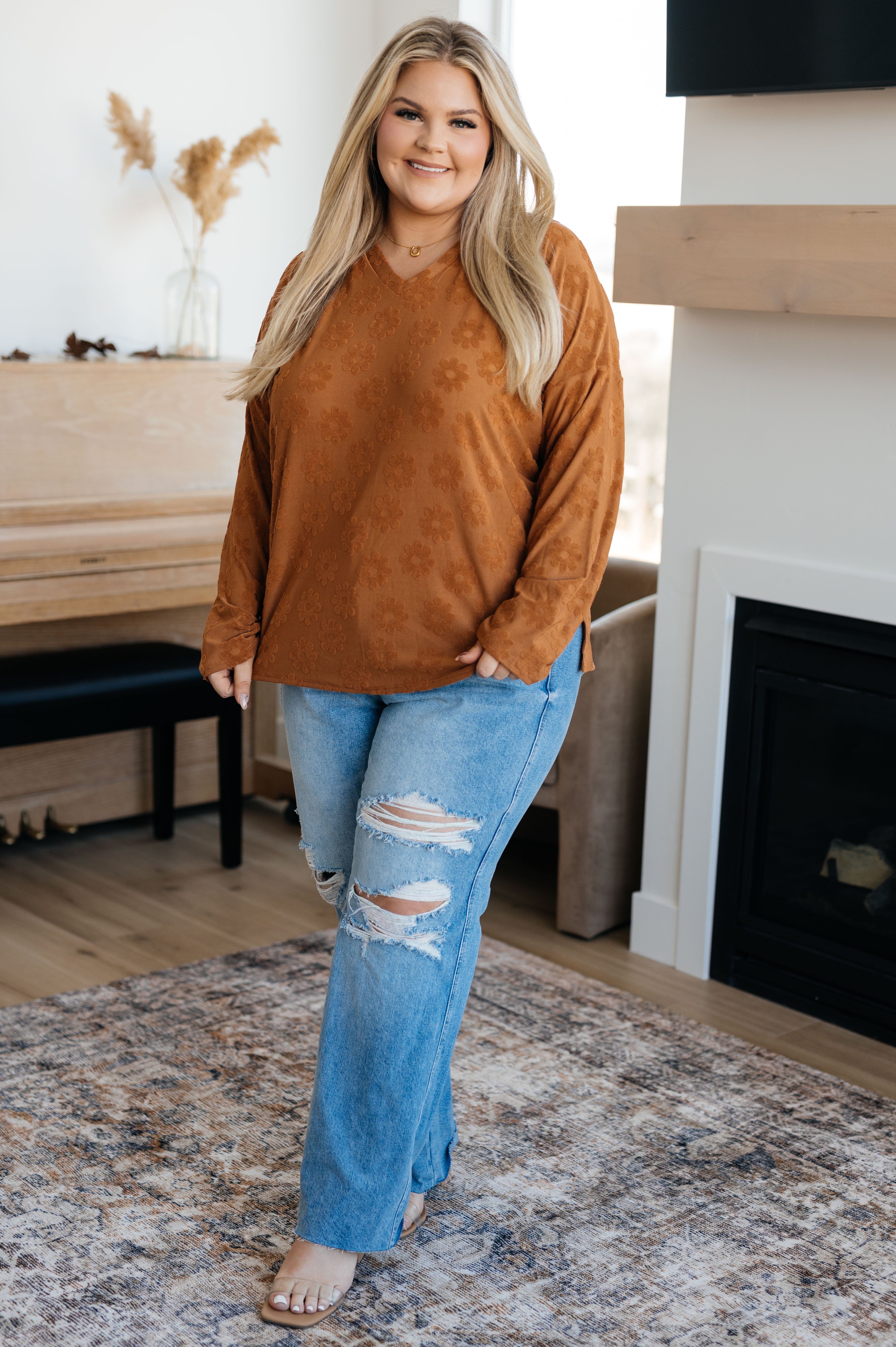 Perfect in Pansies V-Neck Top - Charming Charlie