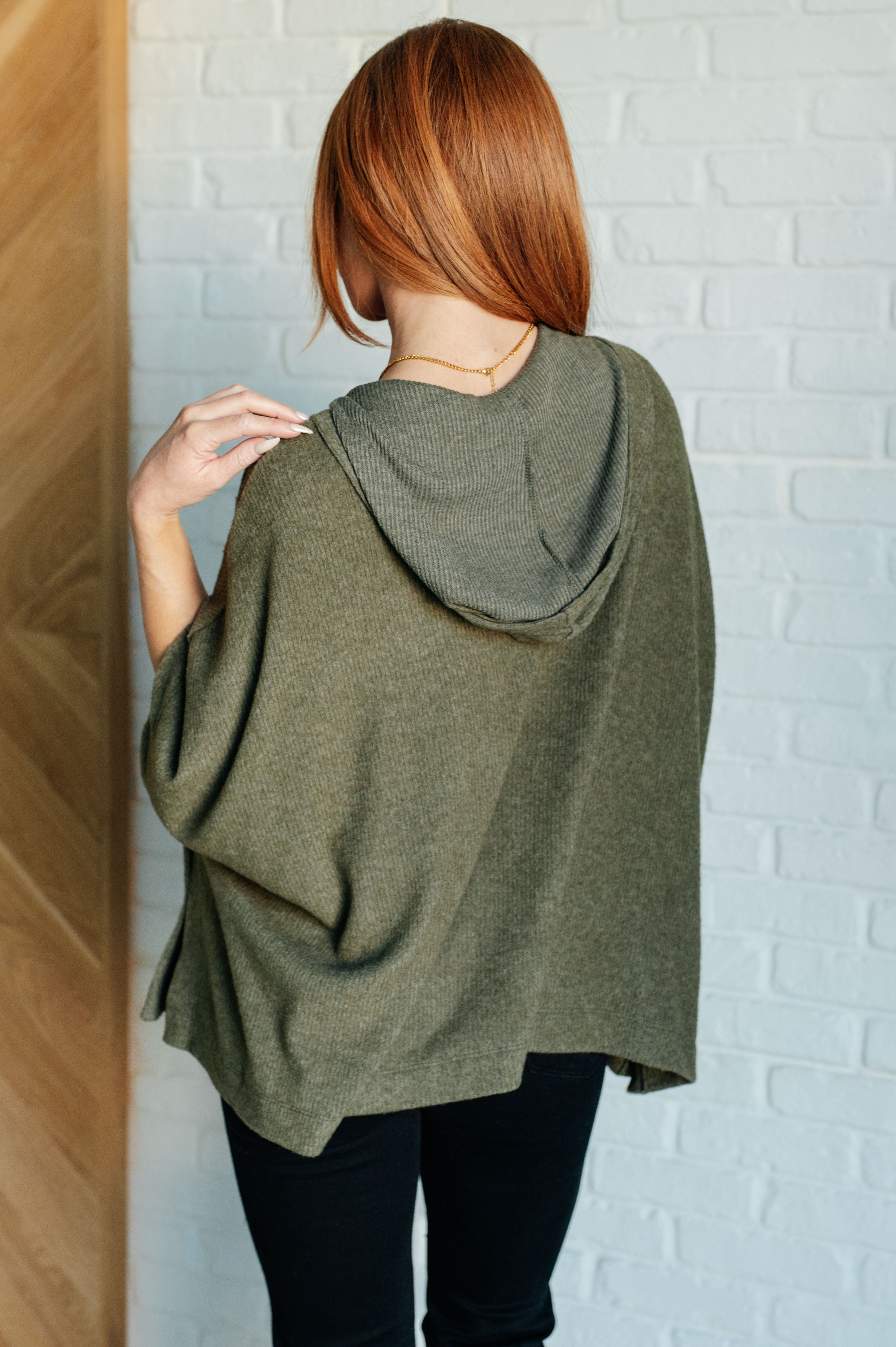 Perfectly Poised Hooded Poncho in Olive - Charming Charlie