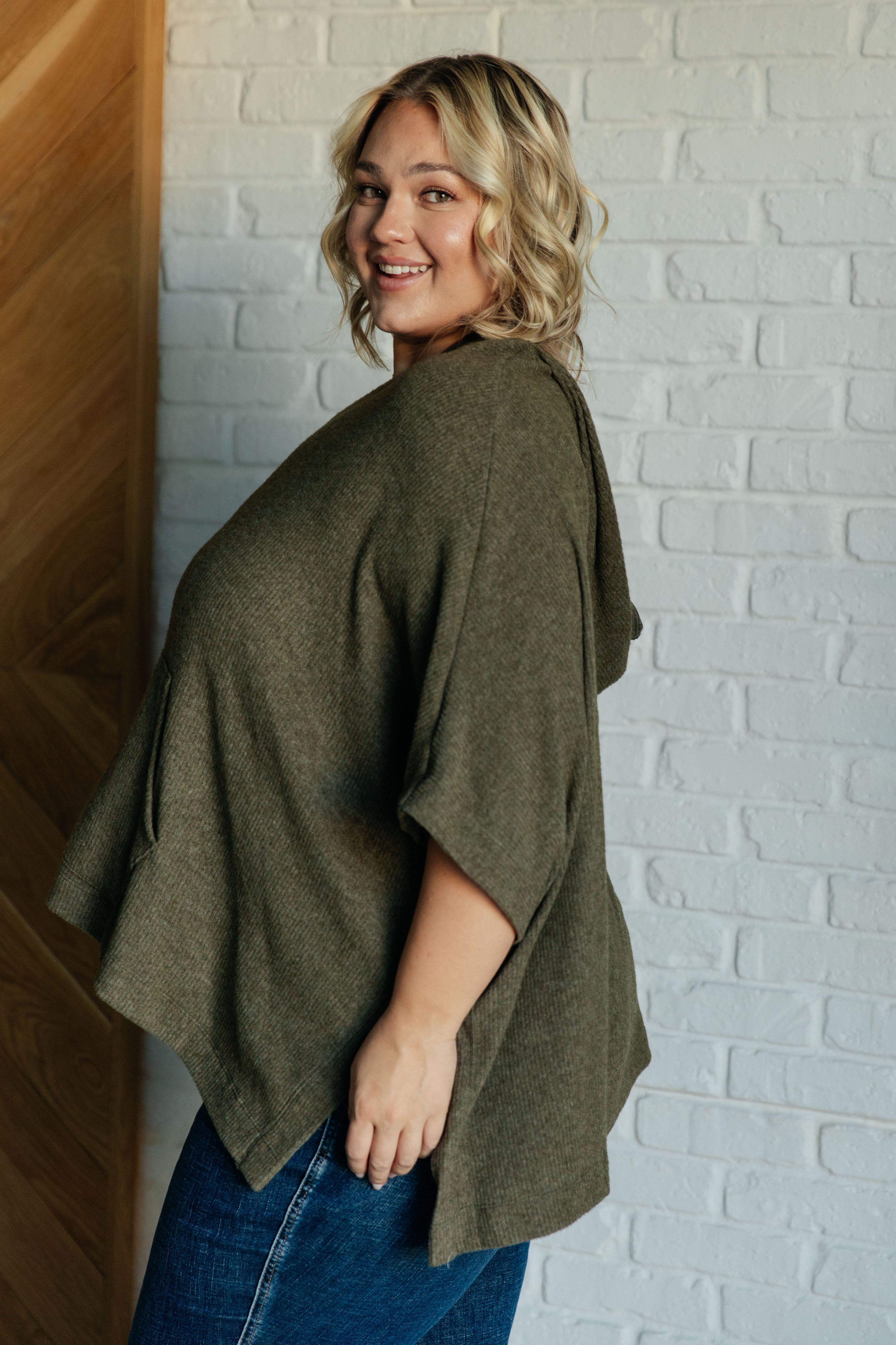 Perfectly Poised Hooded Poncho in Olive - Charming Charlie