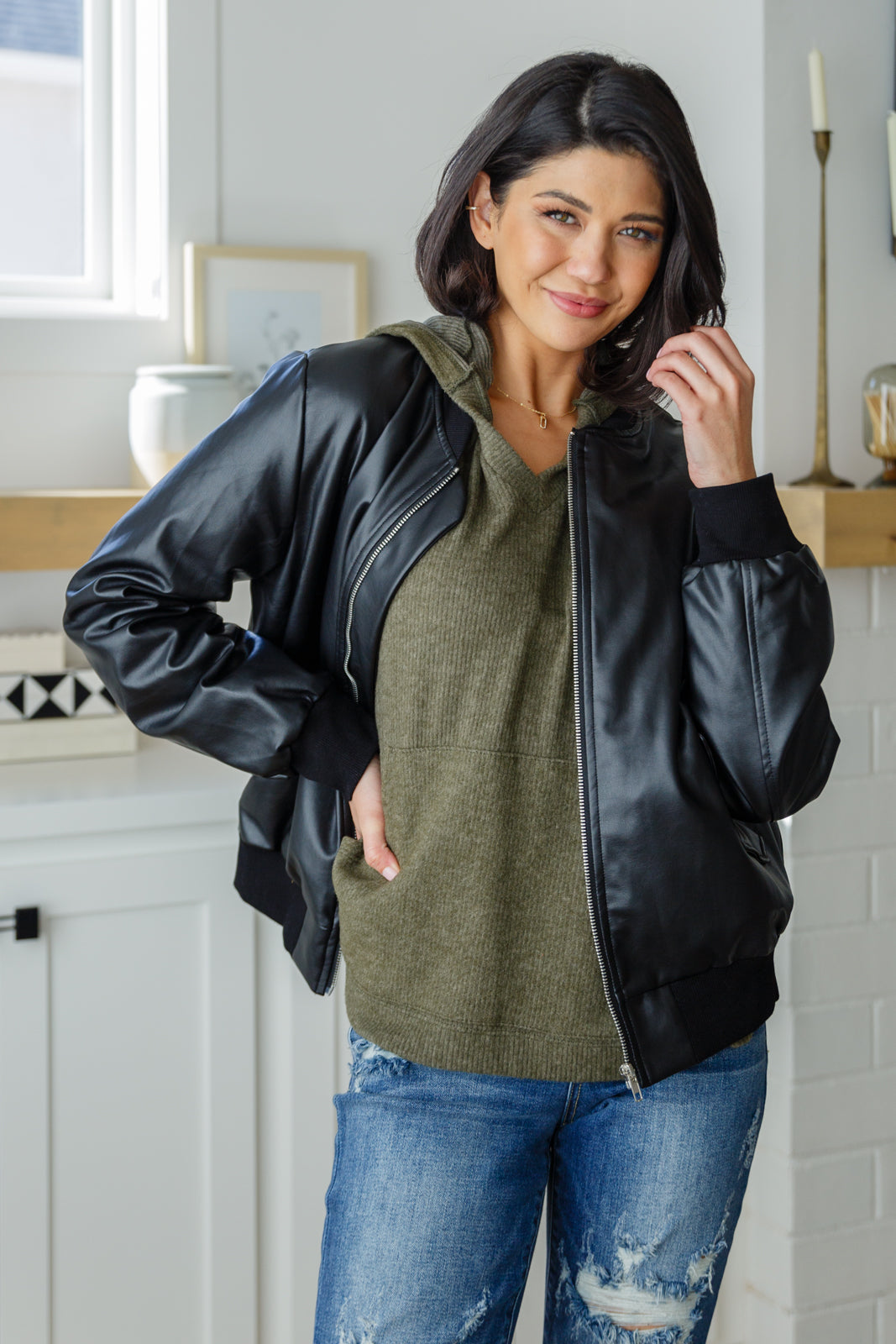 Perfectly Poised Hooded Poncho in Olive - Charming Charlie