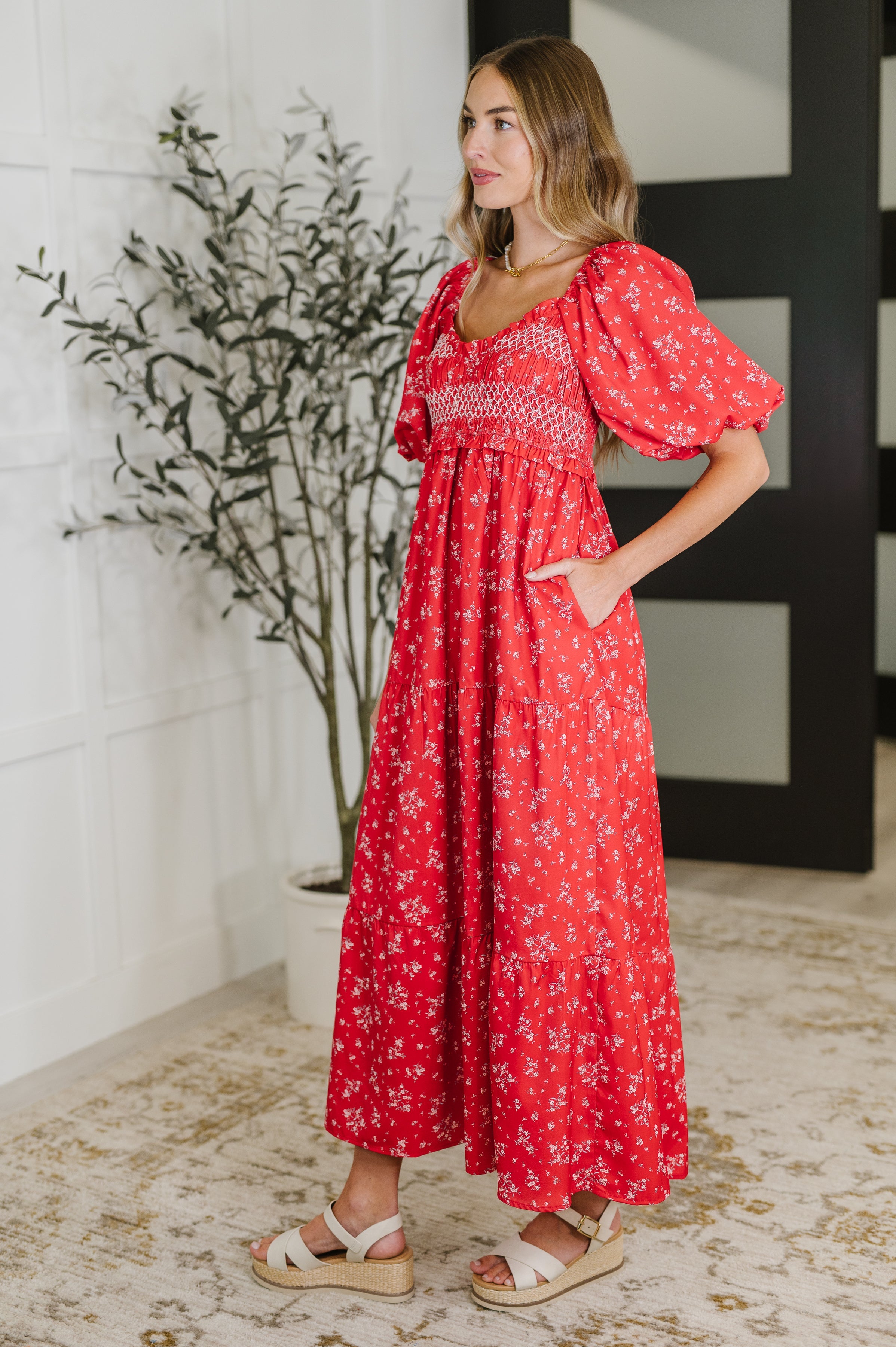 Petals & Promises V-Neck Dress in Red Multi - Charming Charlie