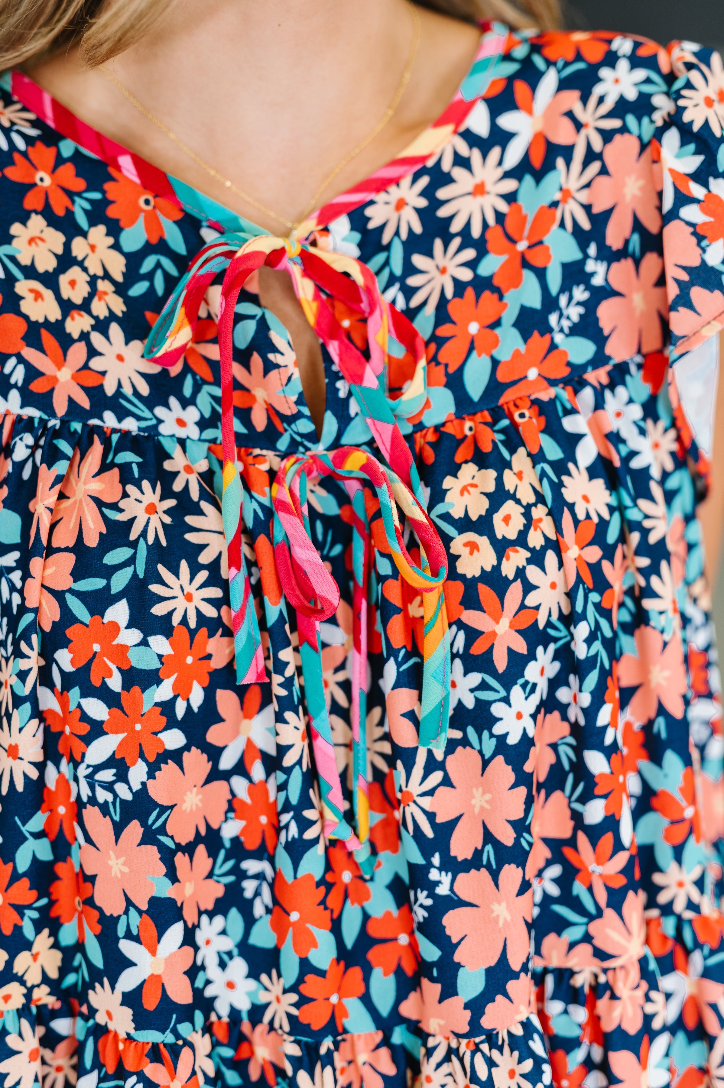 Petal to the Metal Flutter Sleeve Dress in Navy/Coral - Charming Charlie