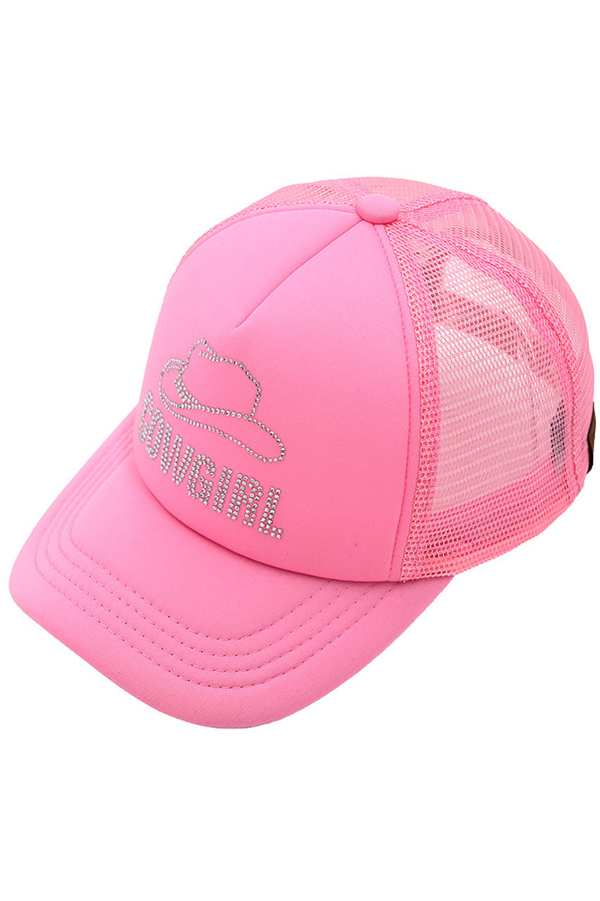 Pink C.C COW GIRL Rhinestone Trucker Cap features a stylish design and durable construction. With its rhinestone embellishments, this cap adds a touch of sparkle to any outfit. Stay cool and protected from the sun with its trucker-style mesh back. Perfect for any cowgirl or fashionista in need of a chic accessory.