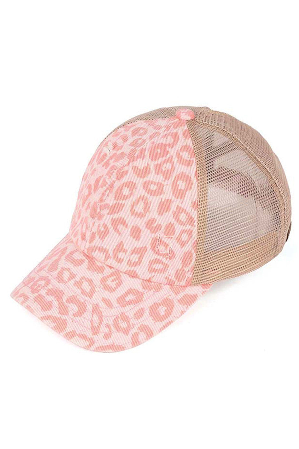 PinkC.C Leopard Pattern Criss Cross Ponycap features a bold and trendy leopard pattern, perfect for adding a pop of style to any outfit. The crisscross design adds a unique touch, while the ponycap style allows for easy and comfortable wear. Stay fashionable and functional with this must-have accessory.