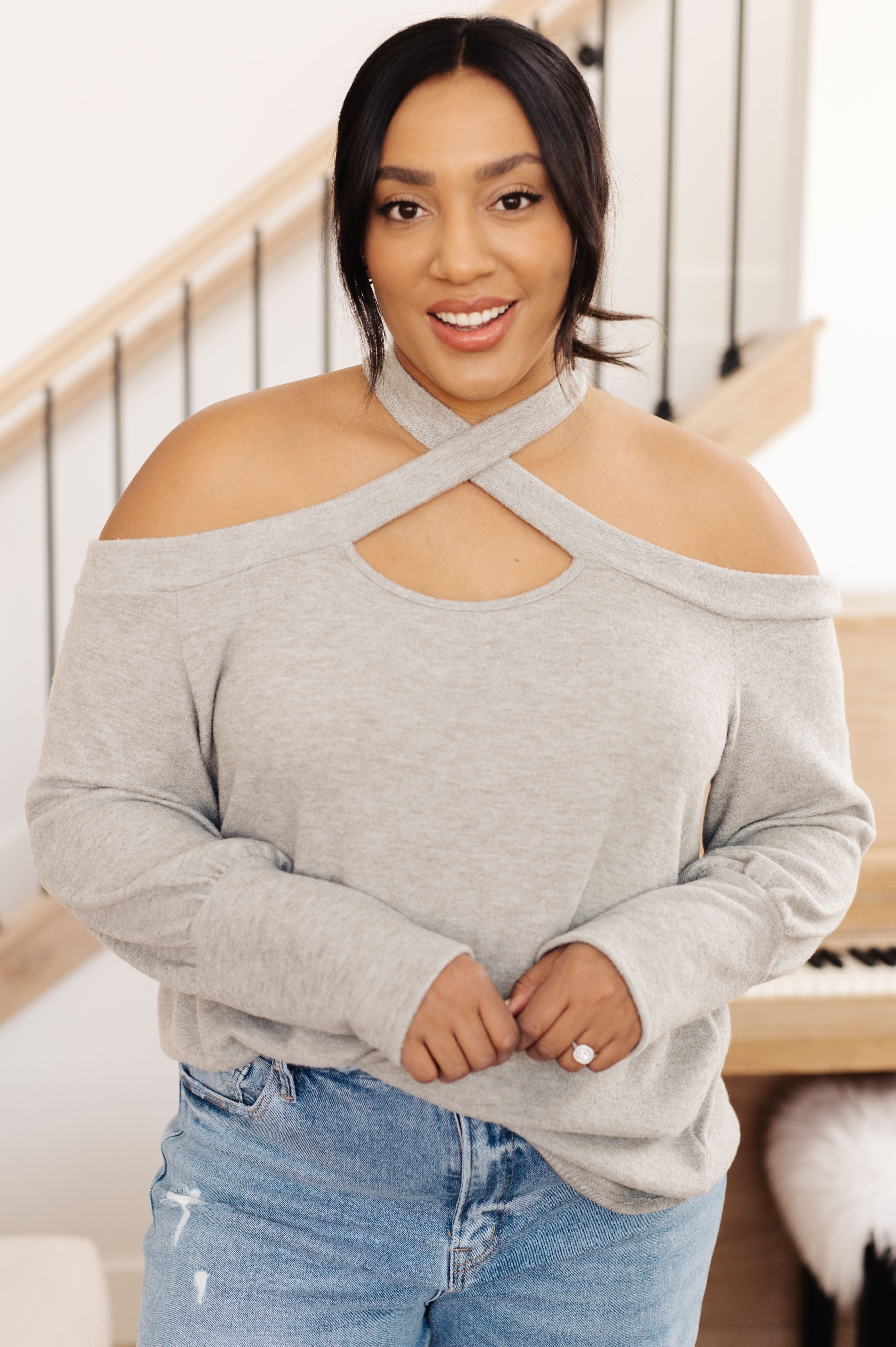 Pizza and a Movie Halter Detail Top - Charming Charlie