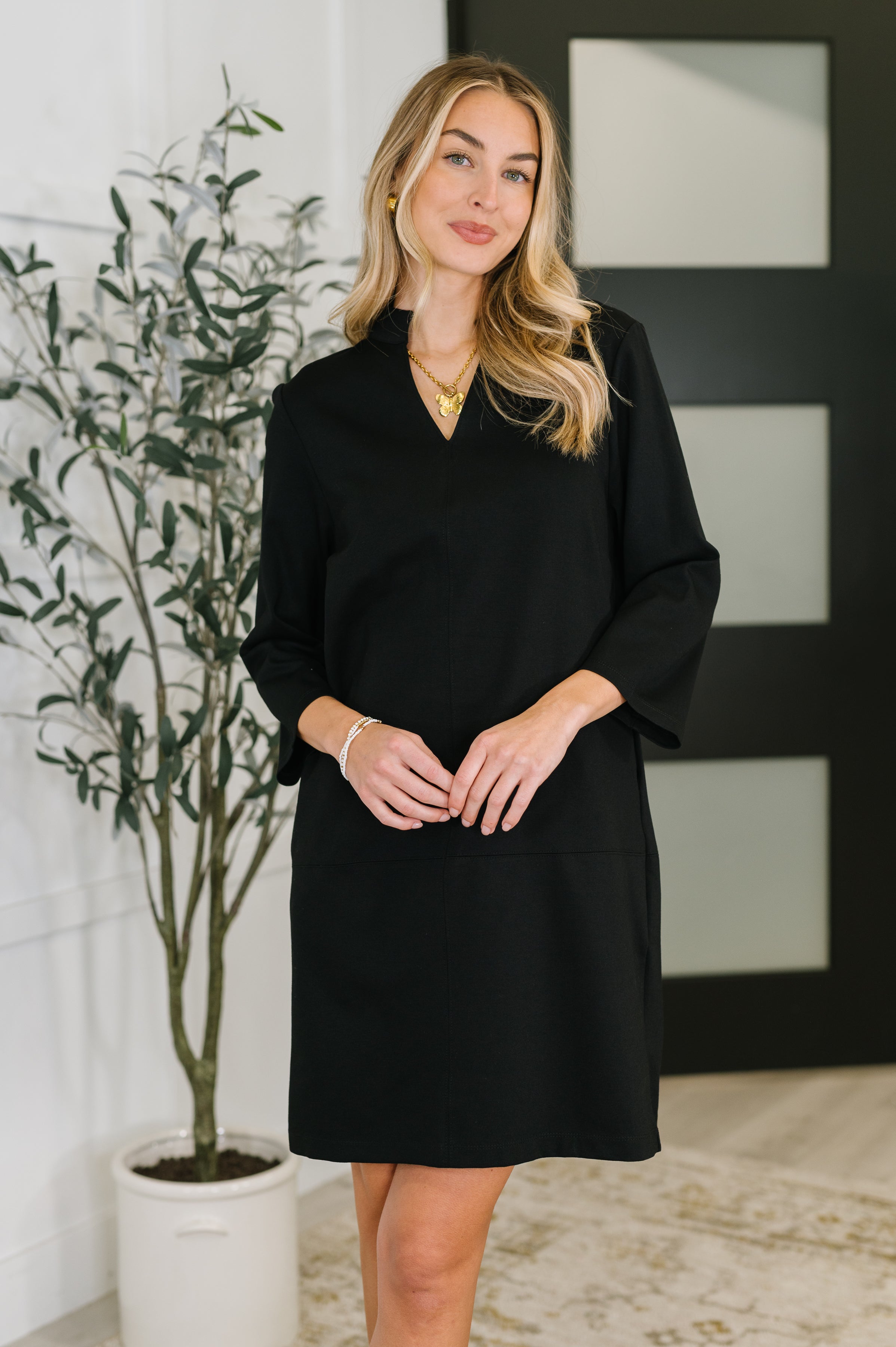 Portfolio Quarter Sleeve Dress in Black - Charming Charlie