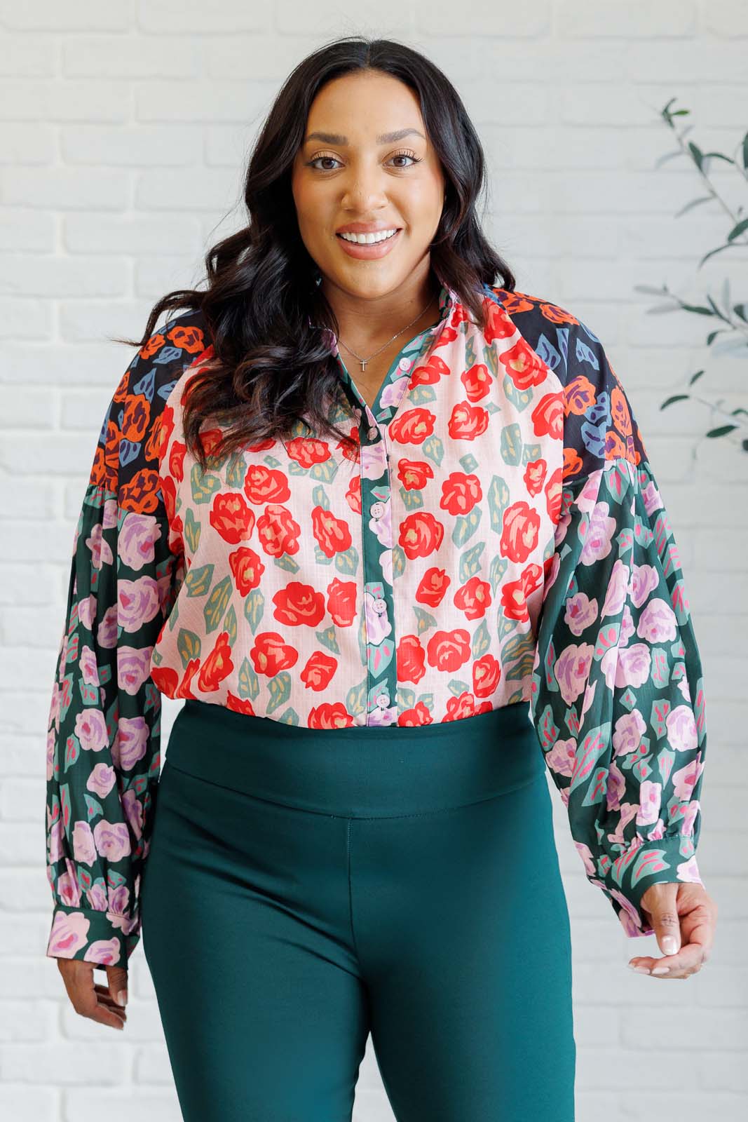 Presupposed Ideas Mixed Print Button Up Blouse - Charming Charlie