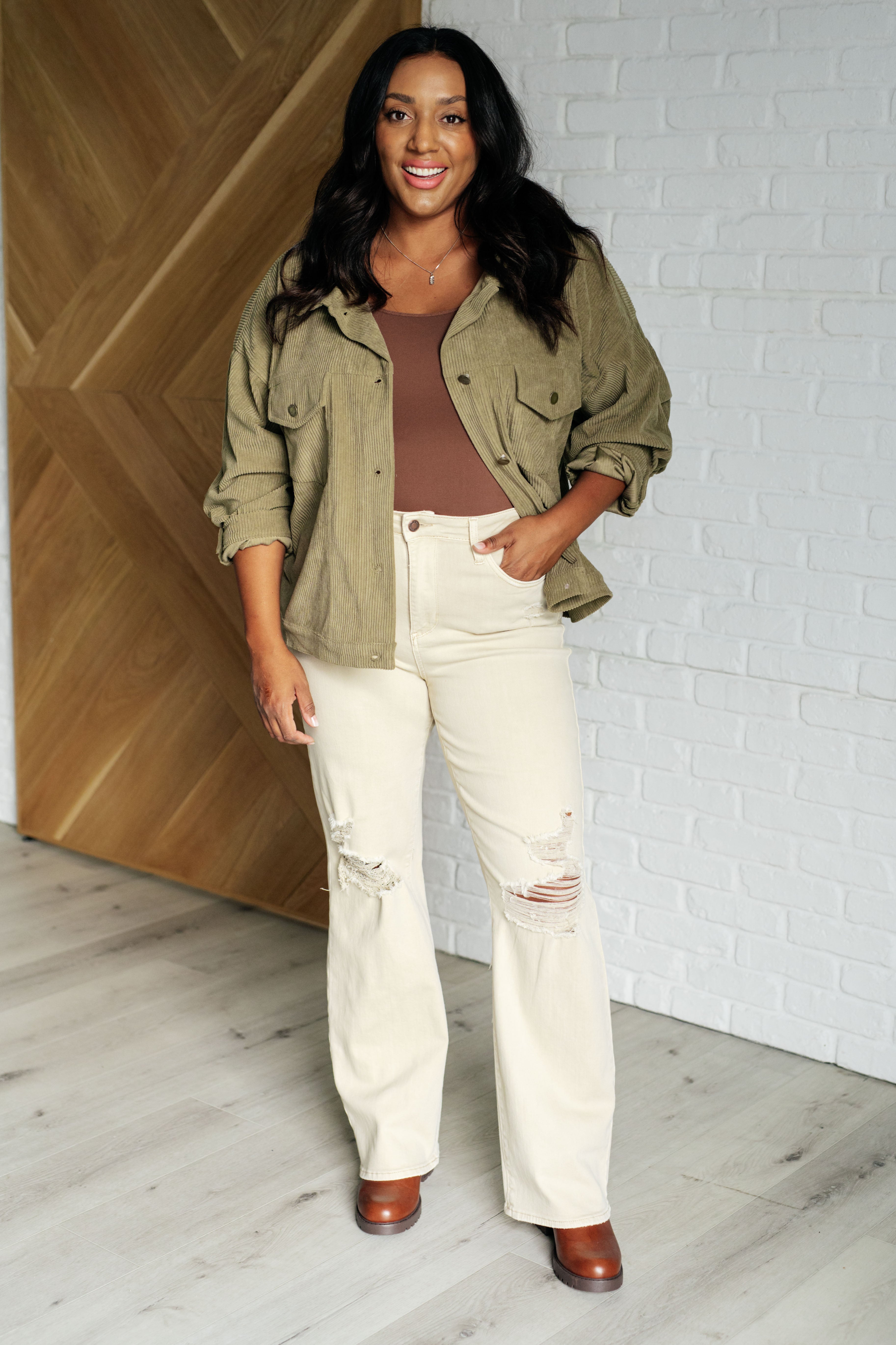 Primrose Corduroy Jacket in Olive - Charming Charlie
