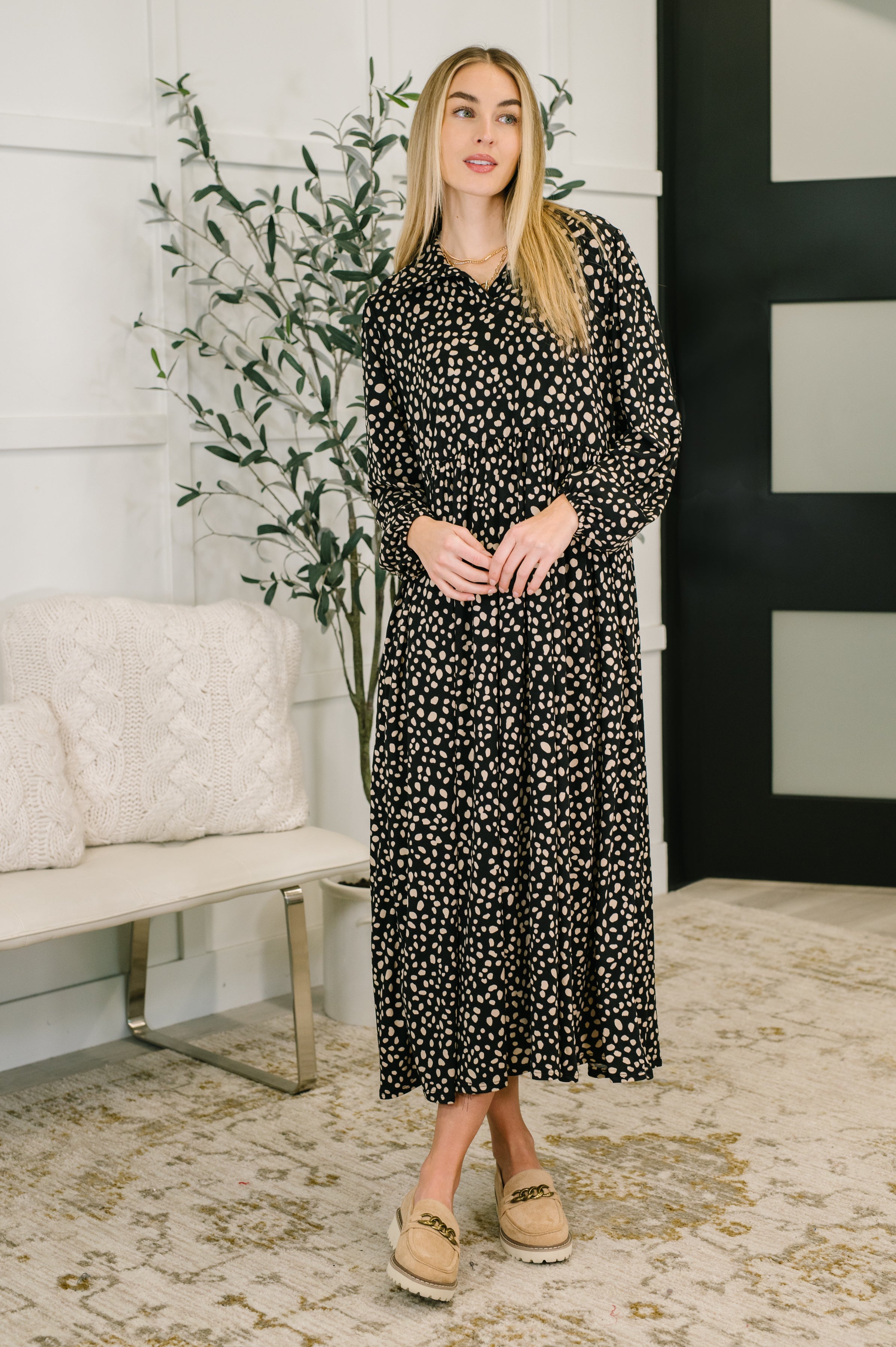 Promotional Proposal Collared Dress in Black and Khaki - Charming Charlie