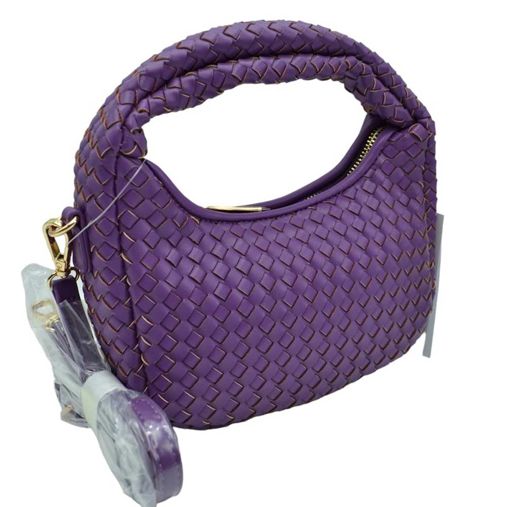 Purple Faux Leather Woven Patterned Top Handle Tote Shoulder Bag, is a comfortable way to carry all your daily necessities. Featuring top handles, it's perfect for carrying over the shoulder, and its design ensures that it stands out from other handbags. This tote bag is a practical and fashionable choice for the summer.