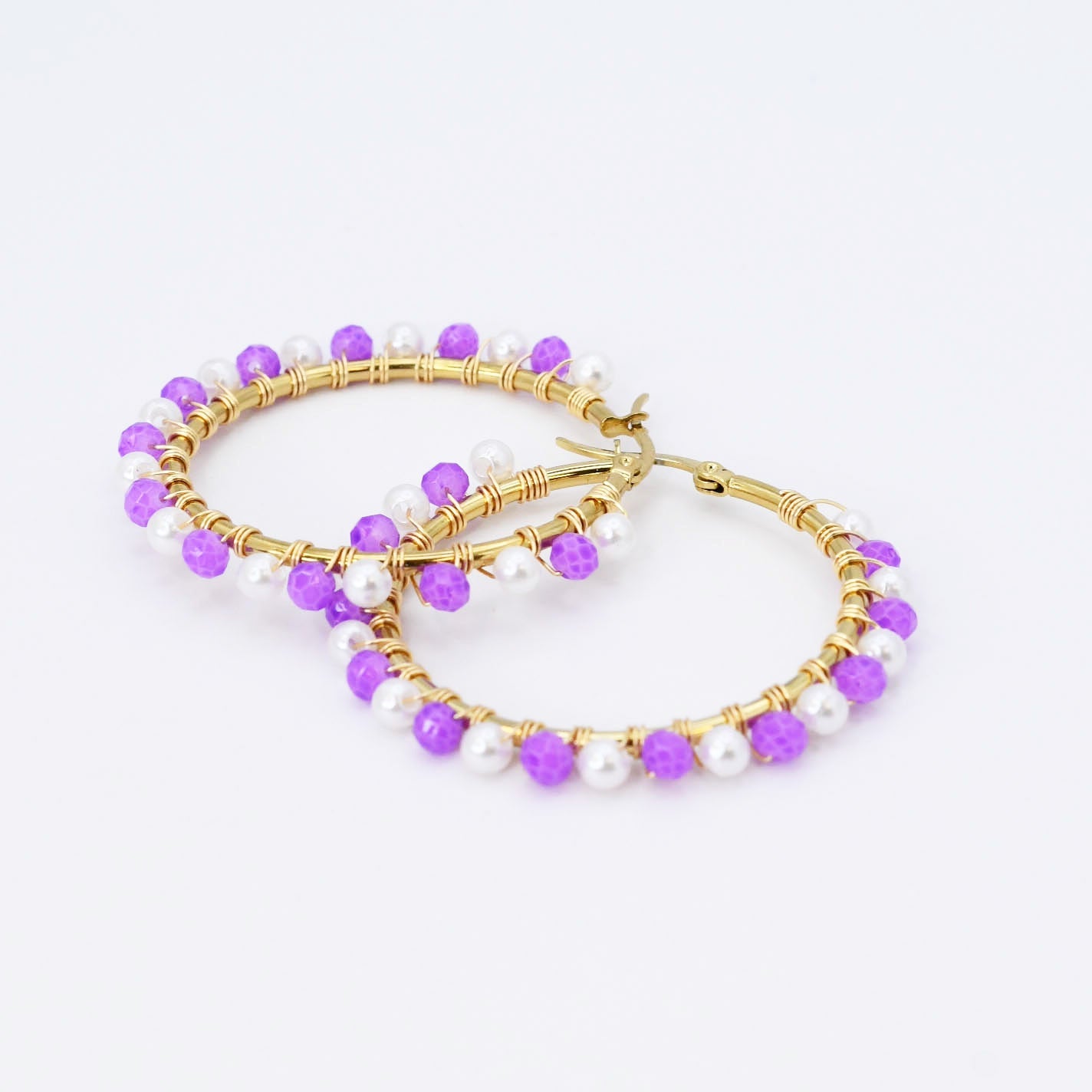 Purple/White Beaded Hoop D54 - Charming Charlie