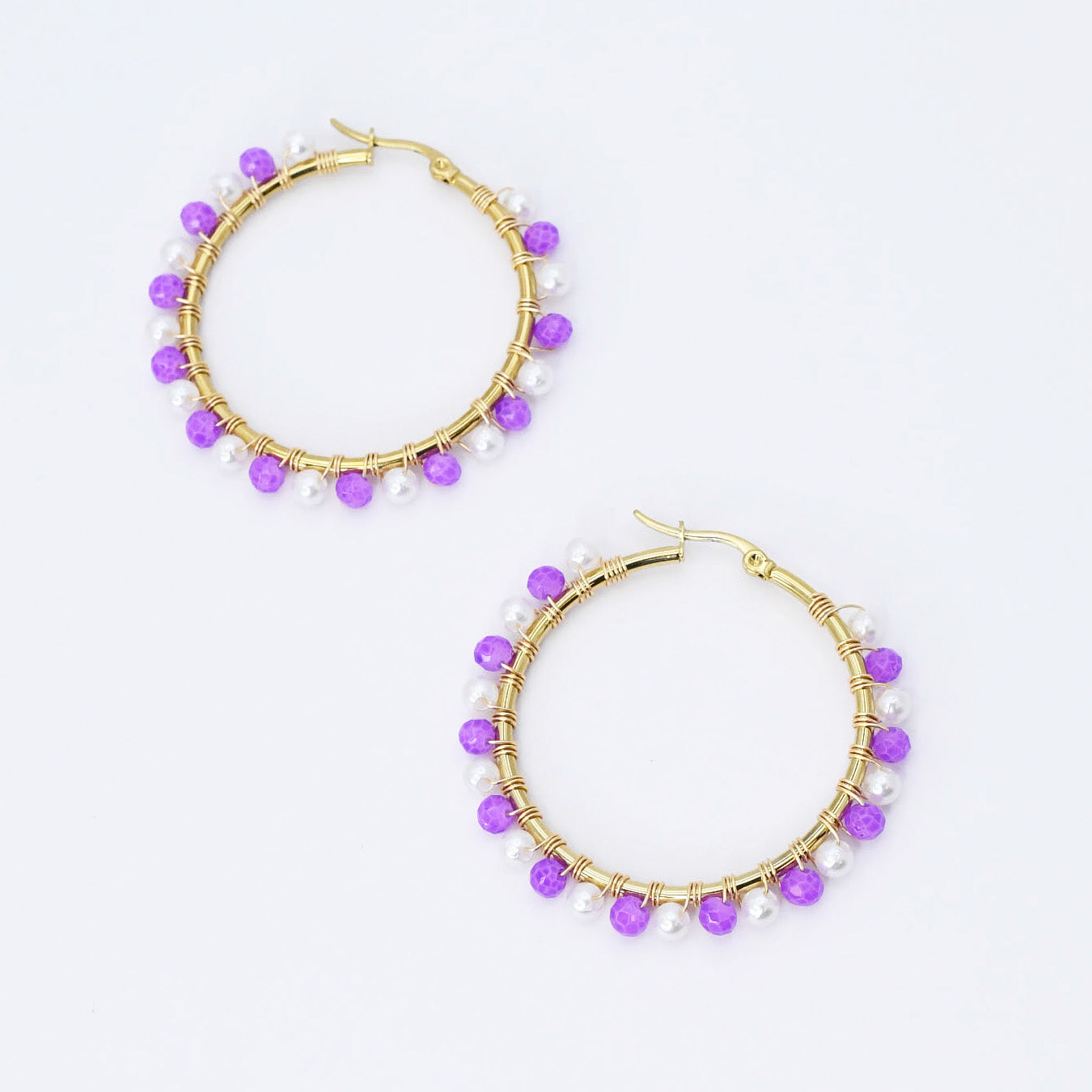 Purple/White Beaded Hoop D54 - Charming Charlie