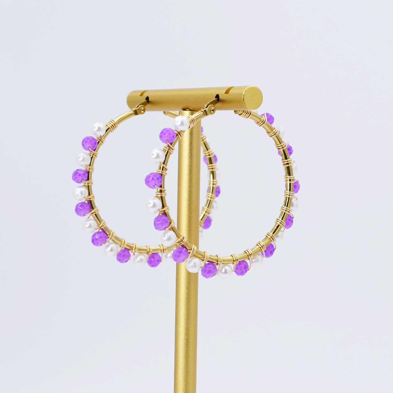Purple/White Beaded Hoop D54 - Charming Charlie
