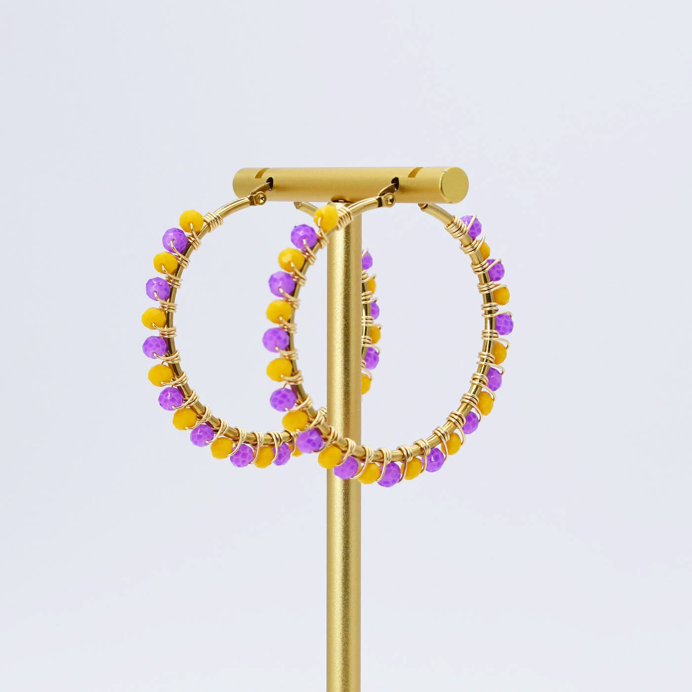 Yellow/Purple Beaded Hoop D54 - Charming Charlie