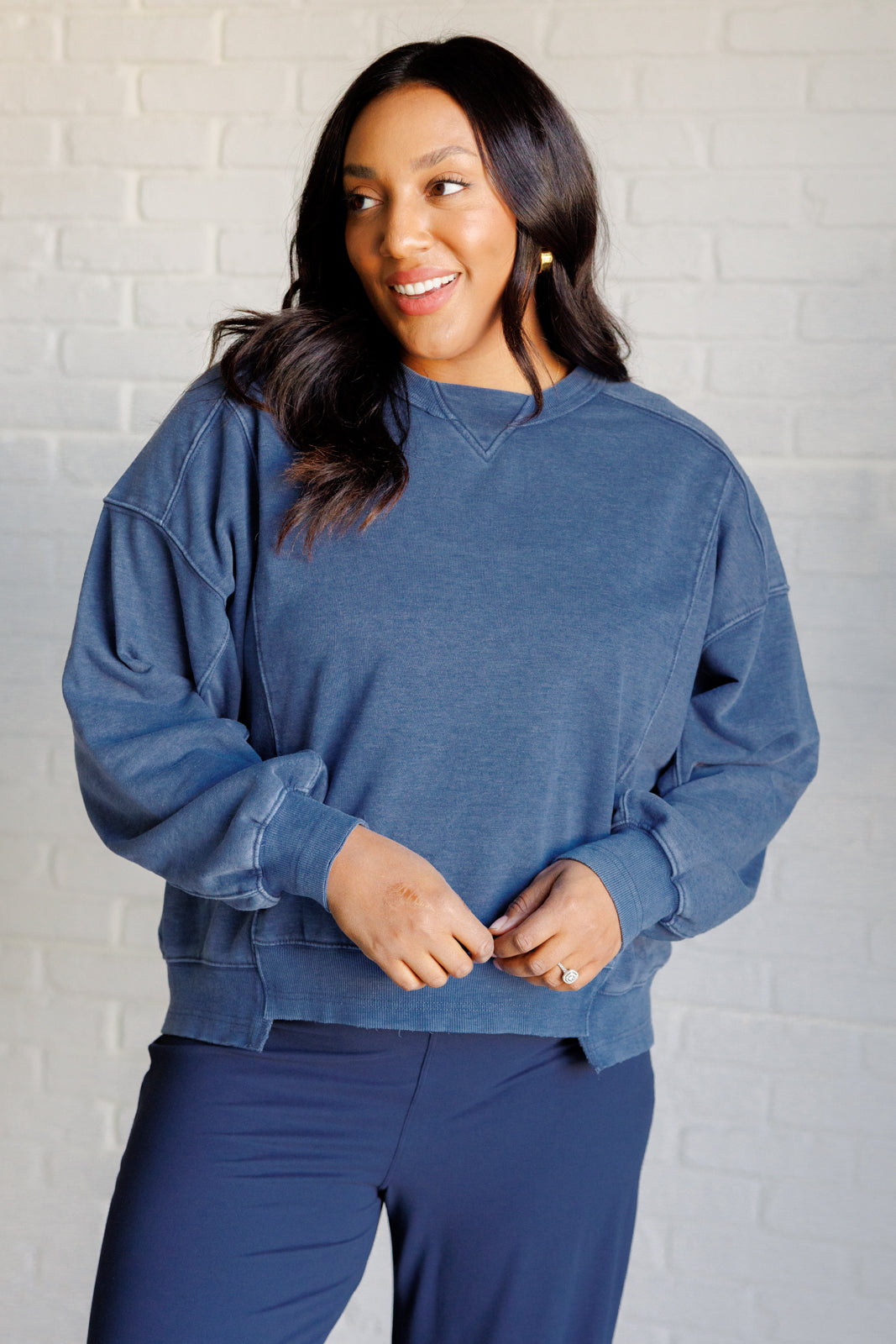 Quick Fix Mineral Wash Crew Neck Pullover in Psychic - Charming Charlie