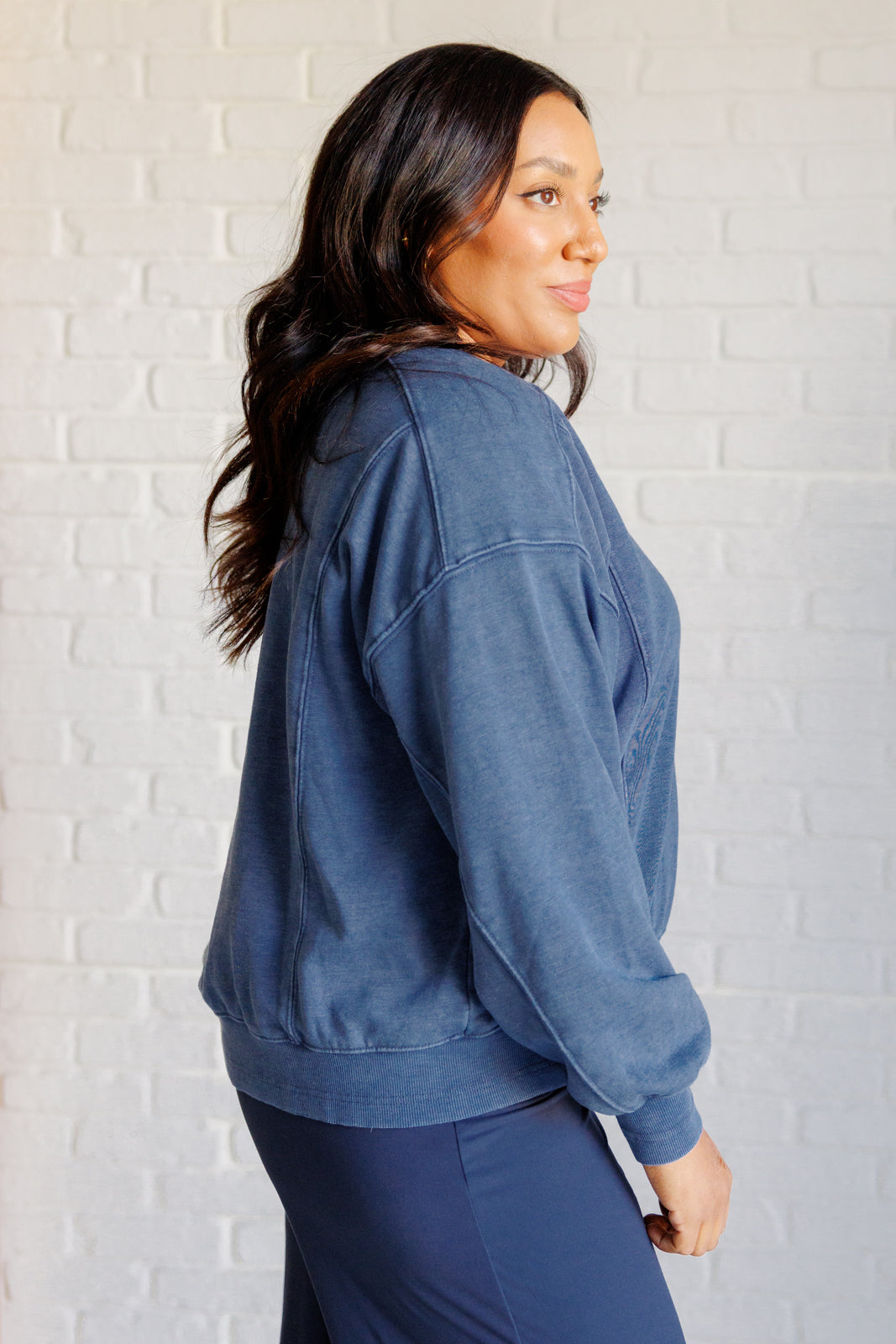 Quick Fix Mineral Wash Crew Neck Pullover in Psychic - Charming Charlie