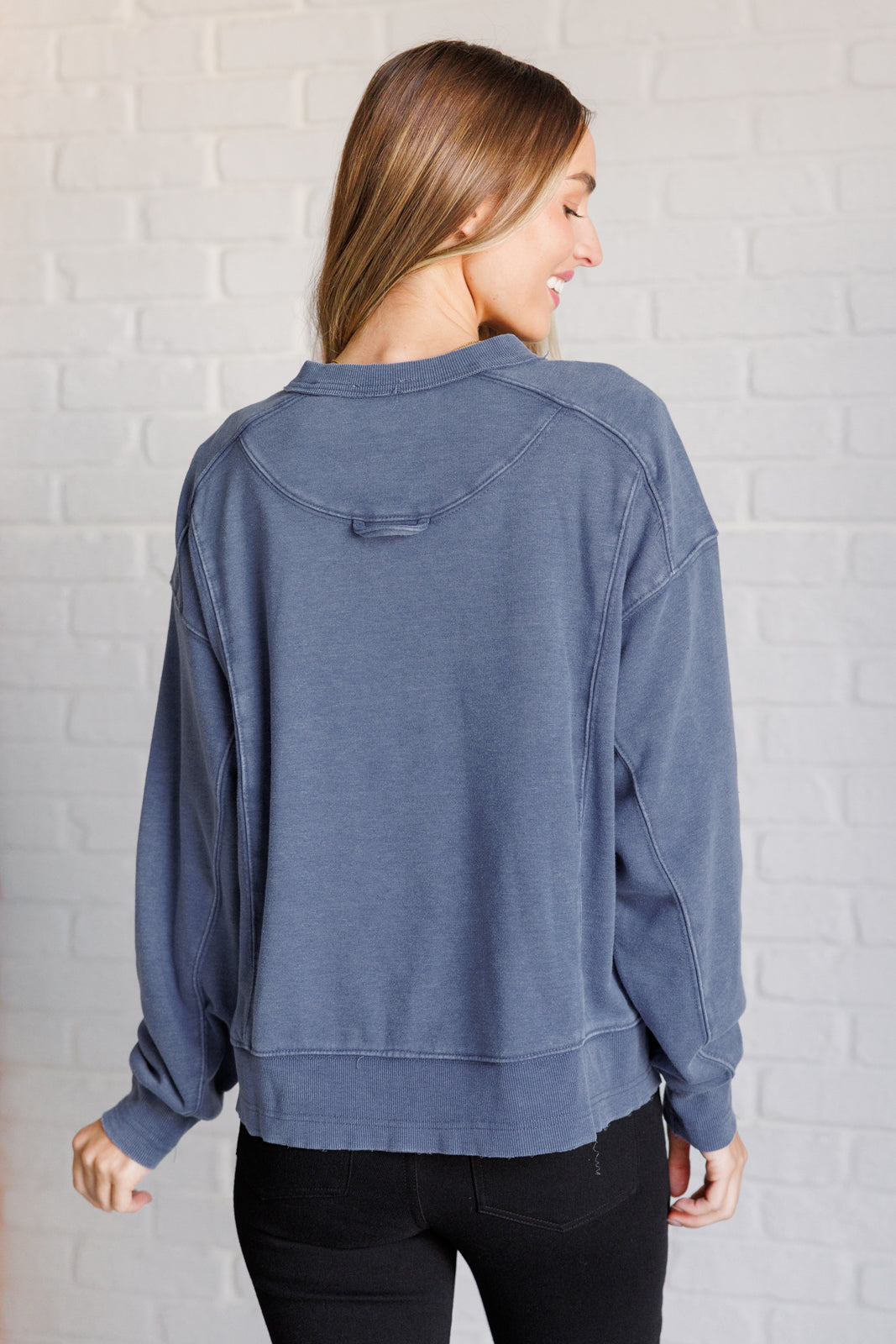 Quick Fix Mineral Wash Crew Neck Pullover in Psychic - Charming Charlie