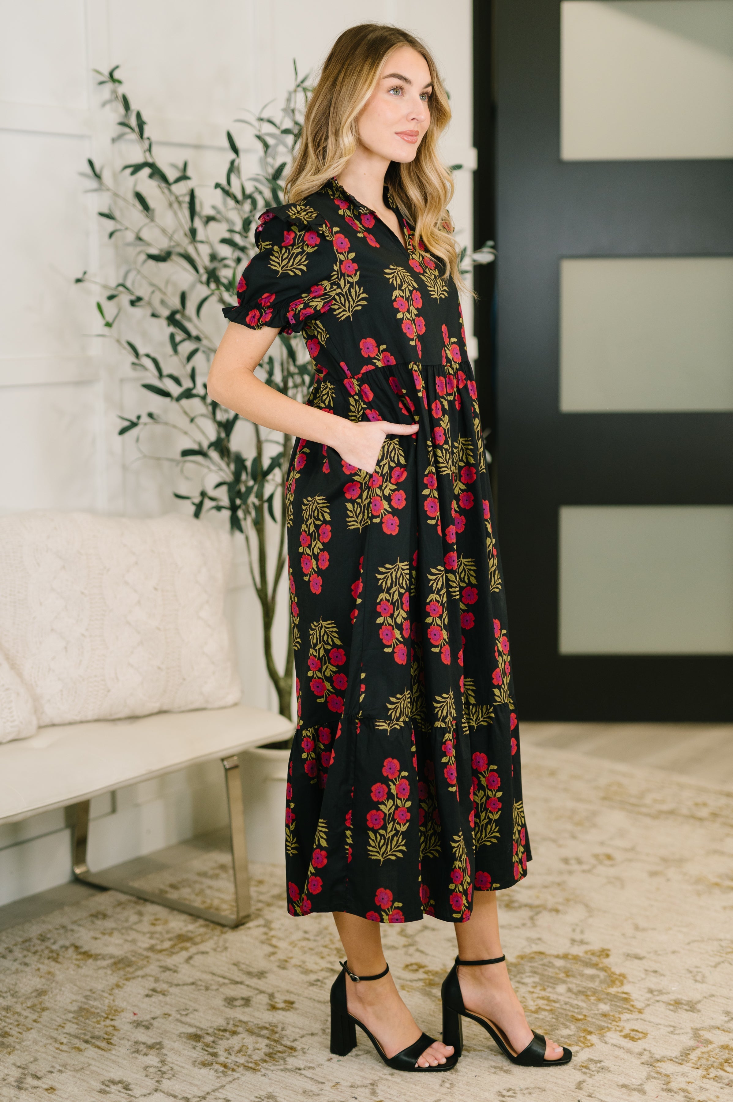 Quiet Life Notch Neck Tiered Dress in Black - Charming Charlie