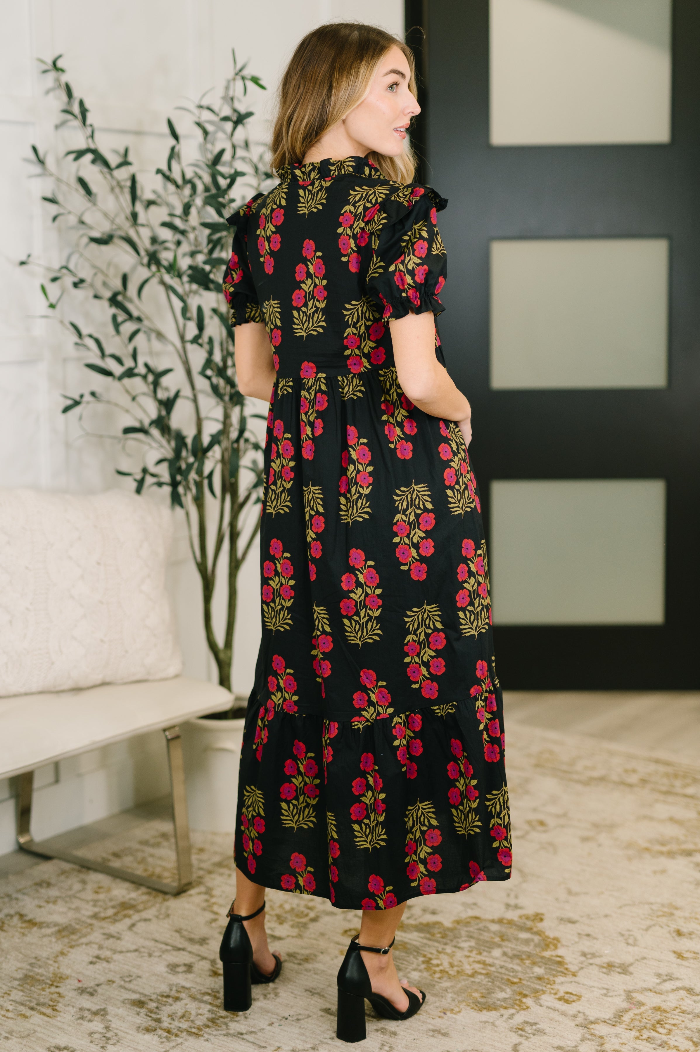 Quiet Life Notch Neck Tiered Dress in Black - Charming Charlie