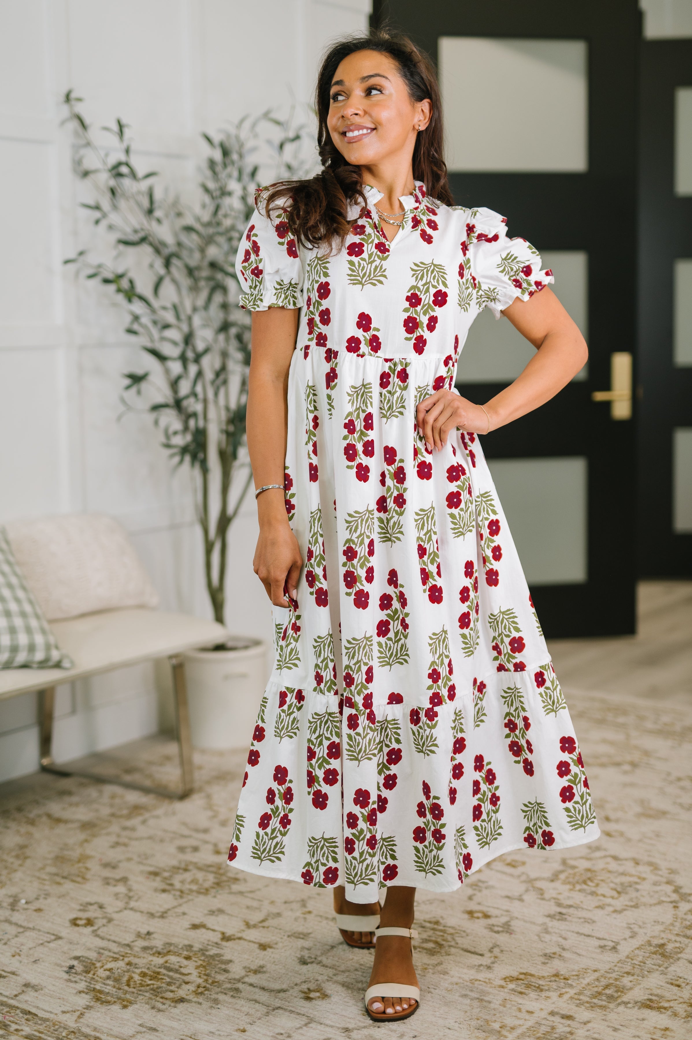 Quiet Life Notch Neck Tiered Dress in White - Charming Charlie