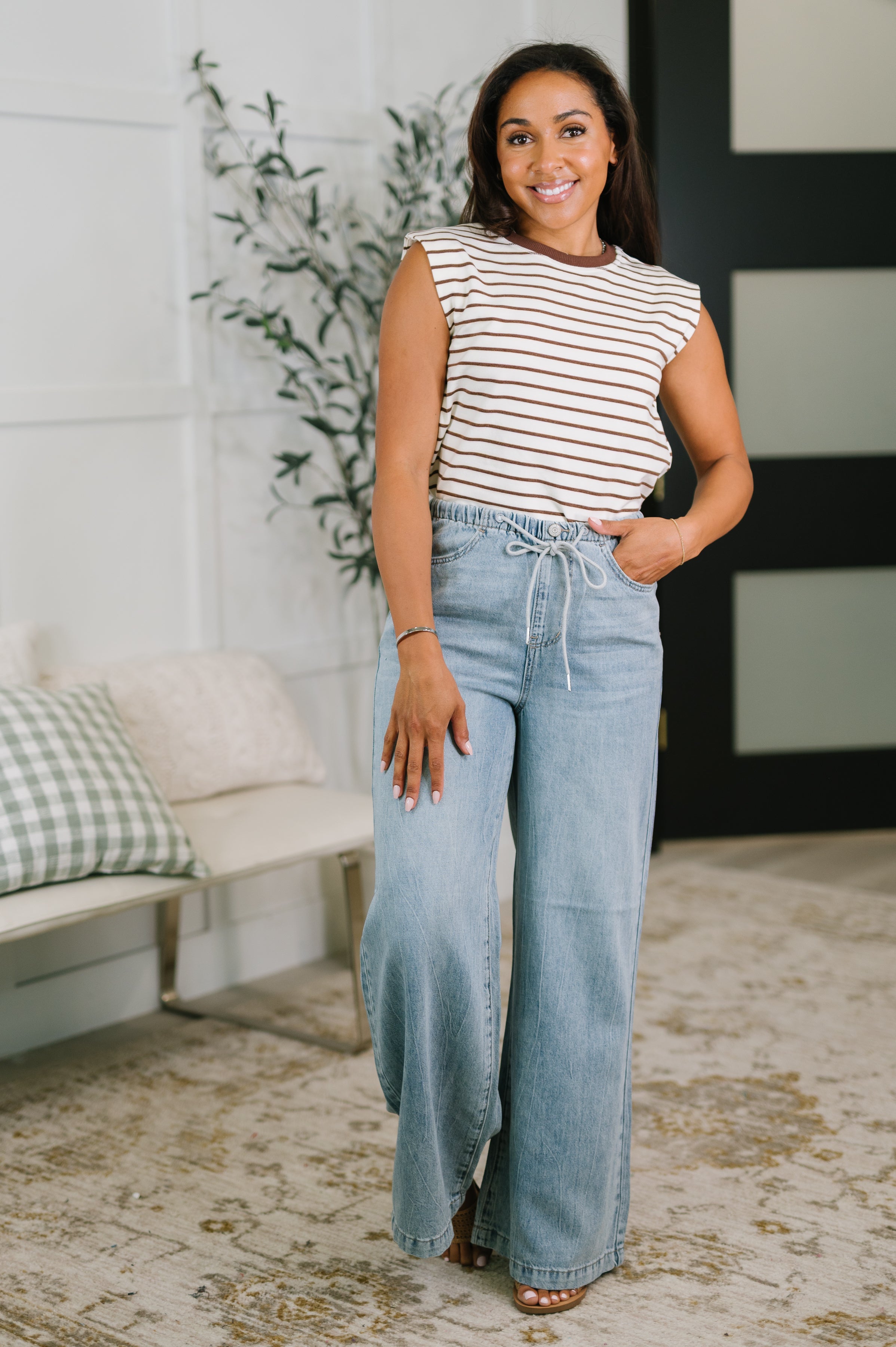 Quite Intimately Striped Muscle Tee in Brown - Charming Charlie