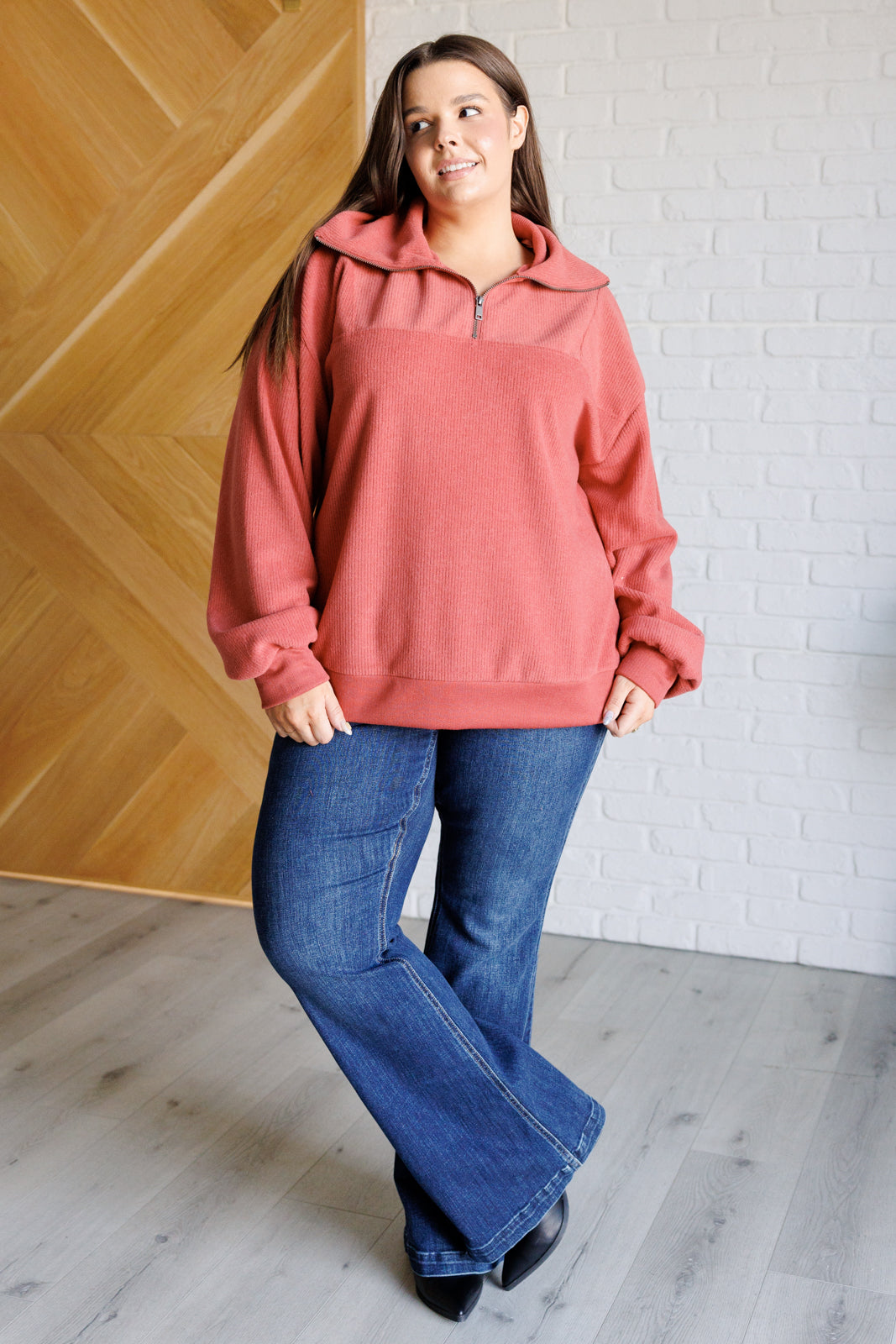 Quite the Impression Half Zip Pullover in Rust - Charming Charlie