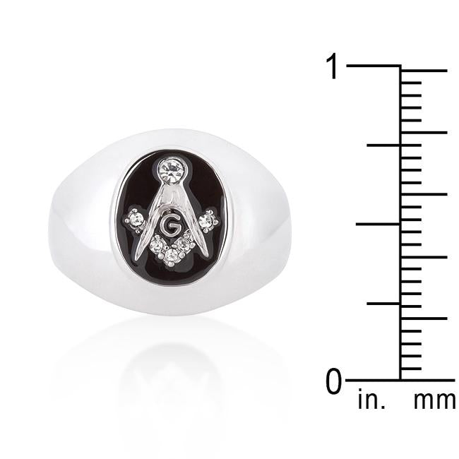 Rhodium Plated Onyx Cubic Zirconia Masonic Ring - Charming Charlie