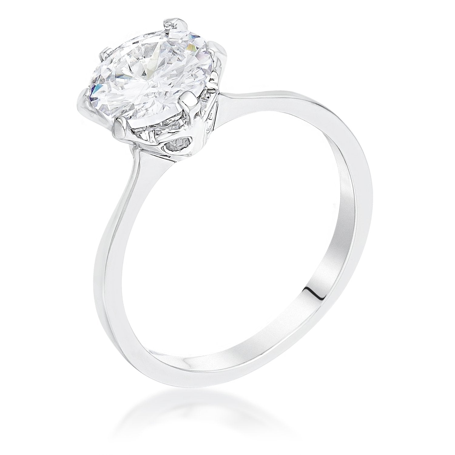 2Ct Rhodium Round Cut Scallop Solitaire Engagement Ring - Charming Charlie