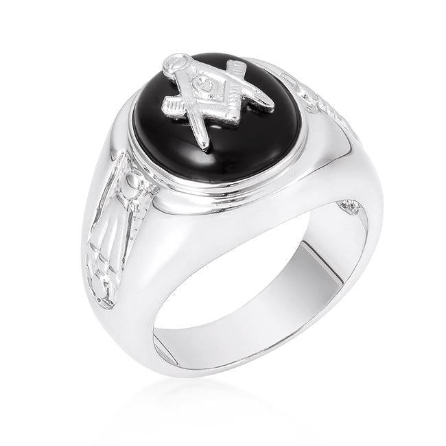 Rhodium Plated Onyx Mens Ring - Charming Charlie